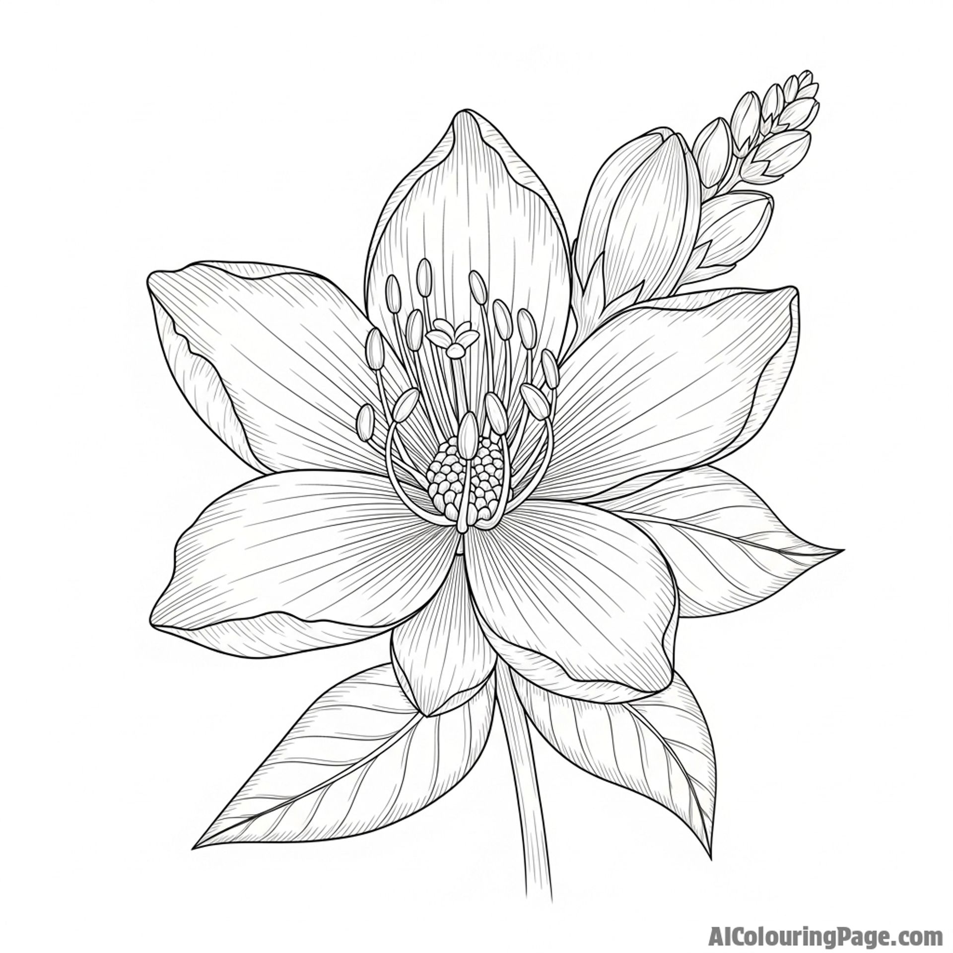 Botanical illustration of a fictional, exotic flower.