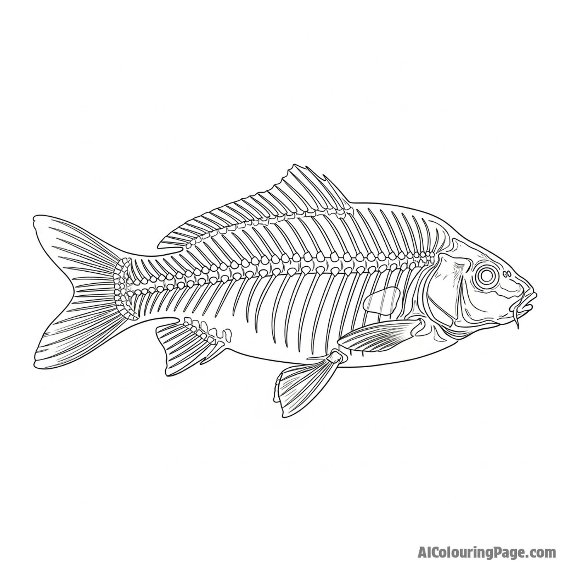 An X-ray image of a fish, revealing its intricate bone structure.