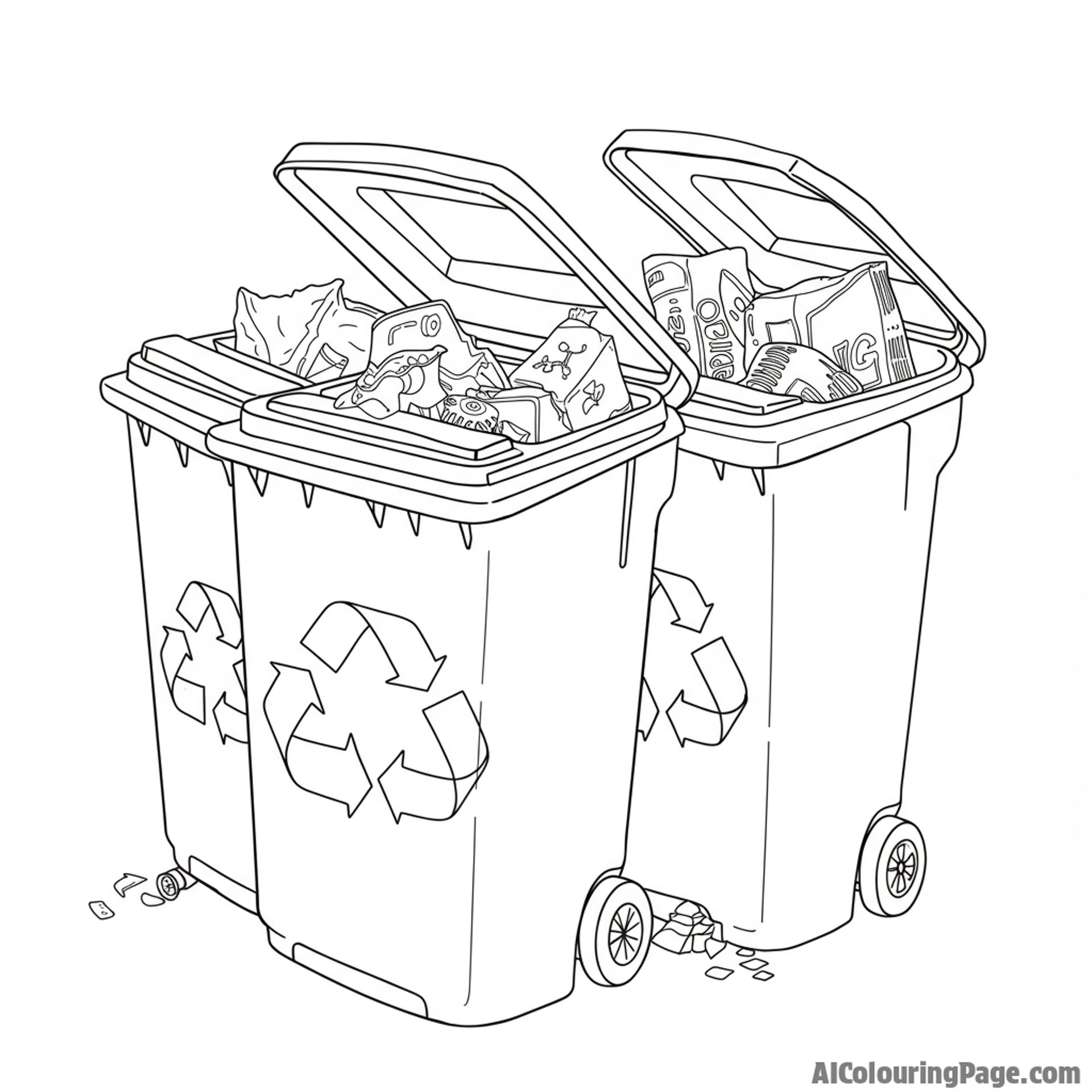 Recycling bins overflowing, showing conscious effort.
