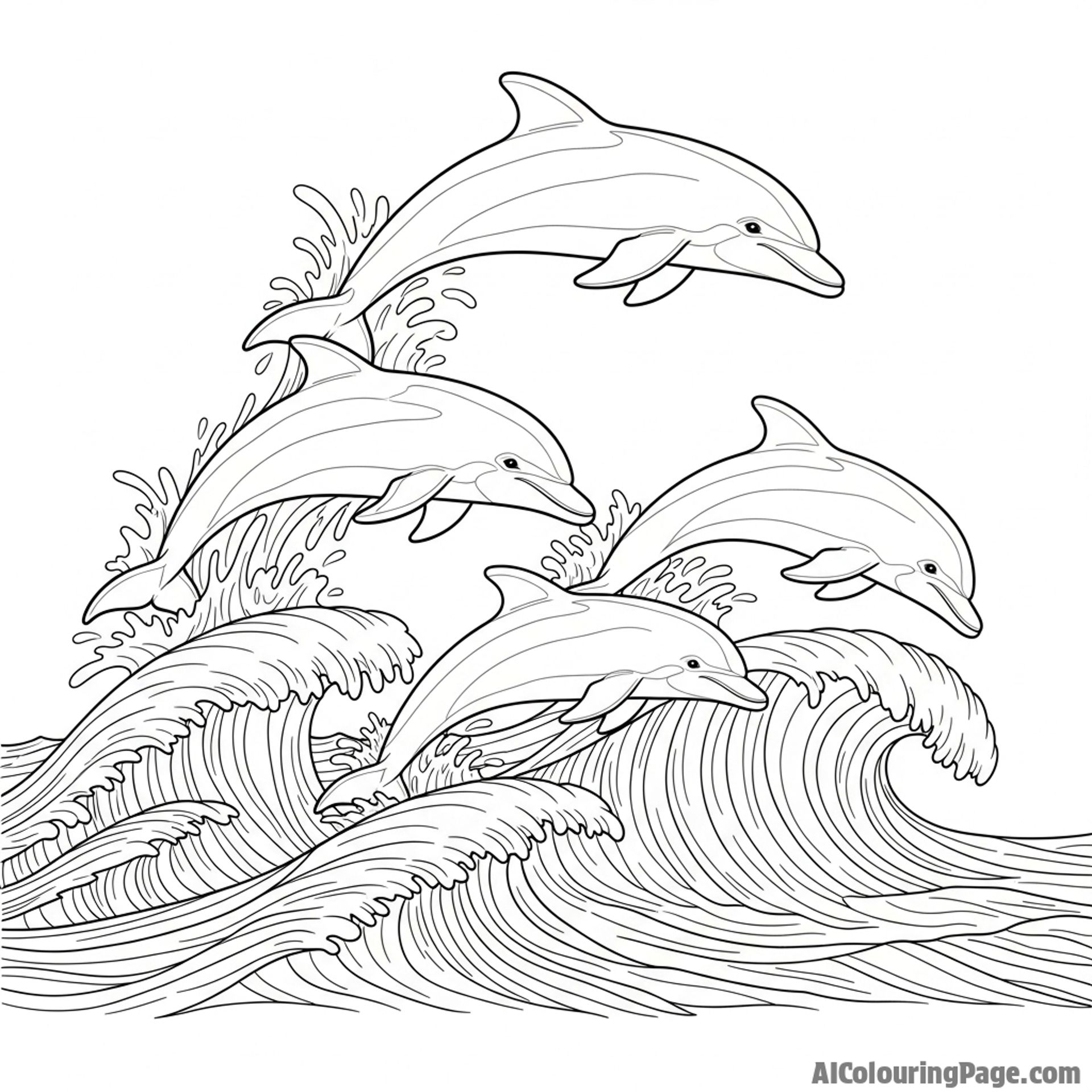 A pod of dolphins leaping joyfully through ocean waves