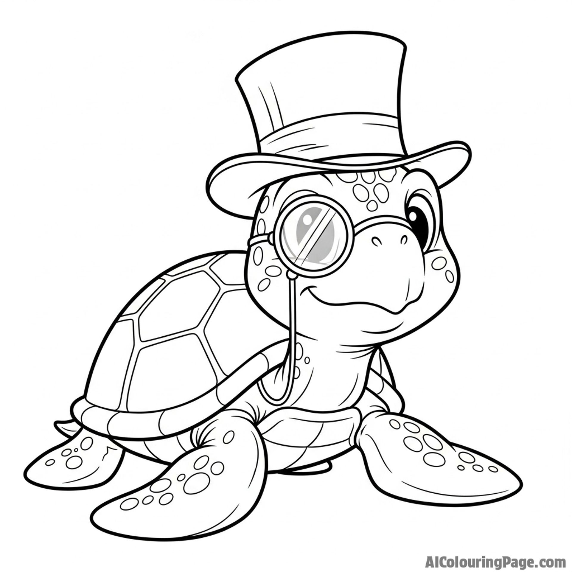 A cartoon turtle wearing a top hat and a monocle.