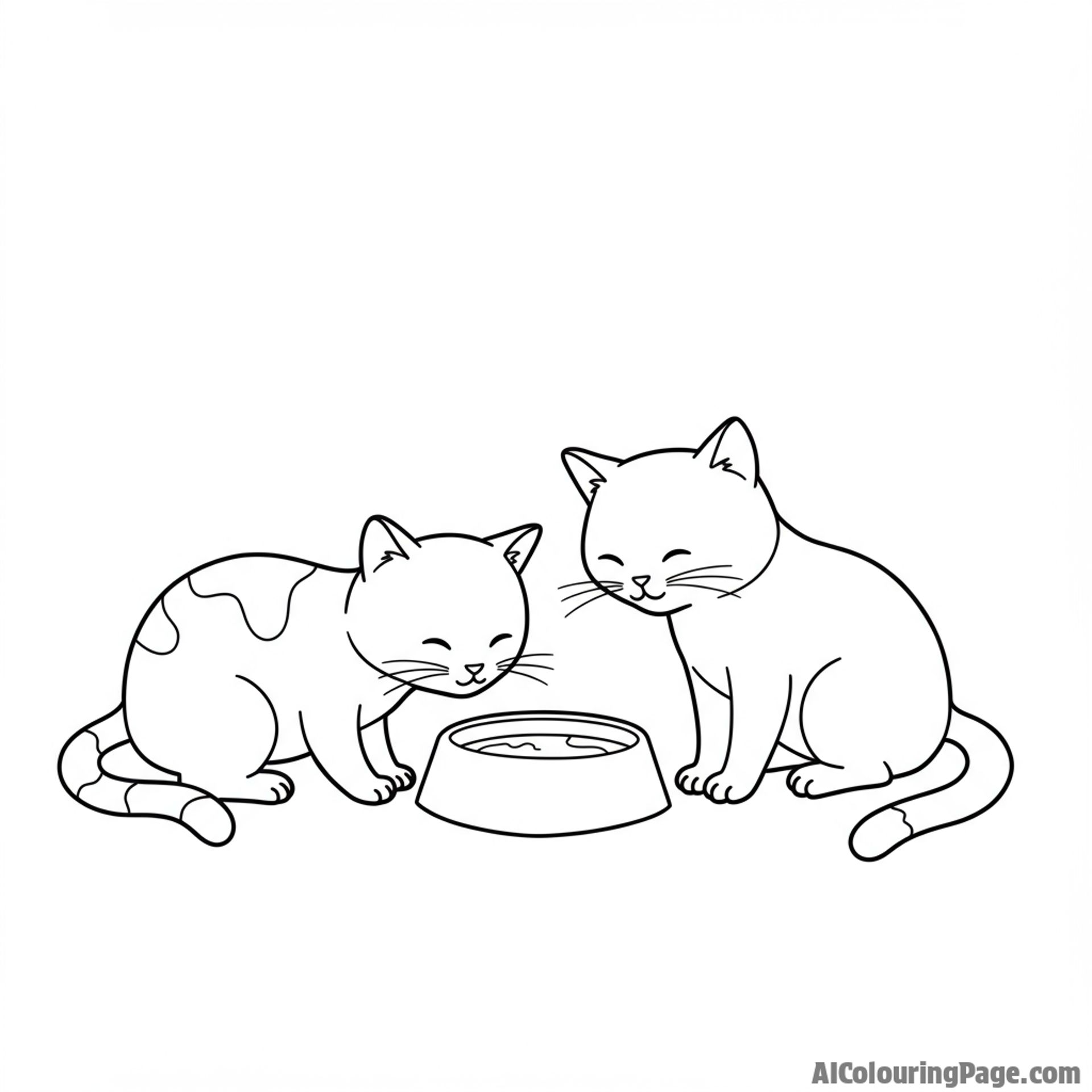 Two cats sharing a bowl of milk, content and peaceful.