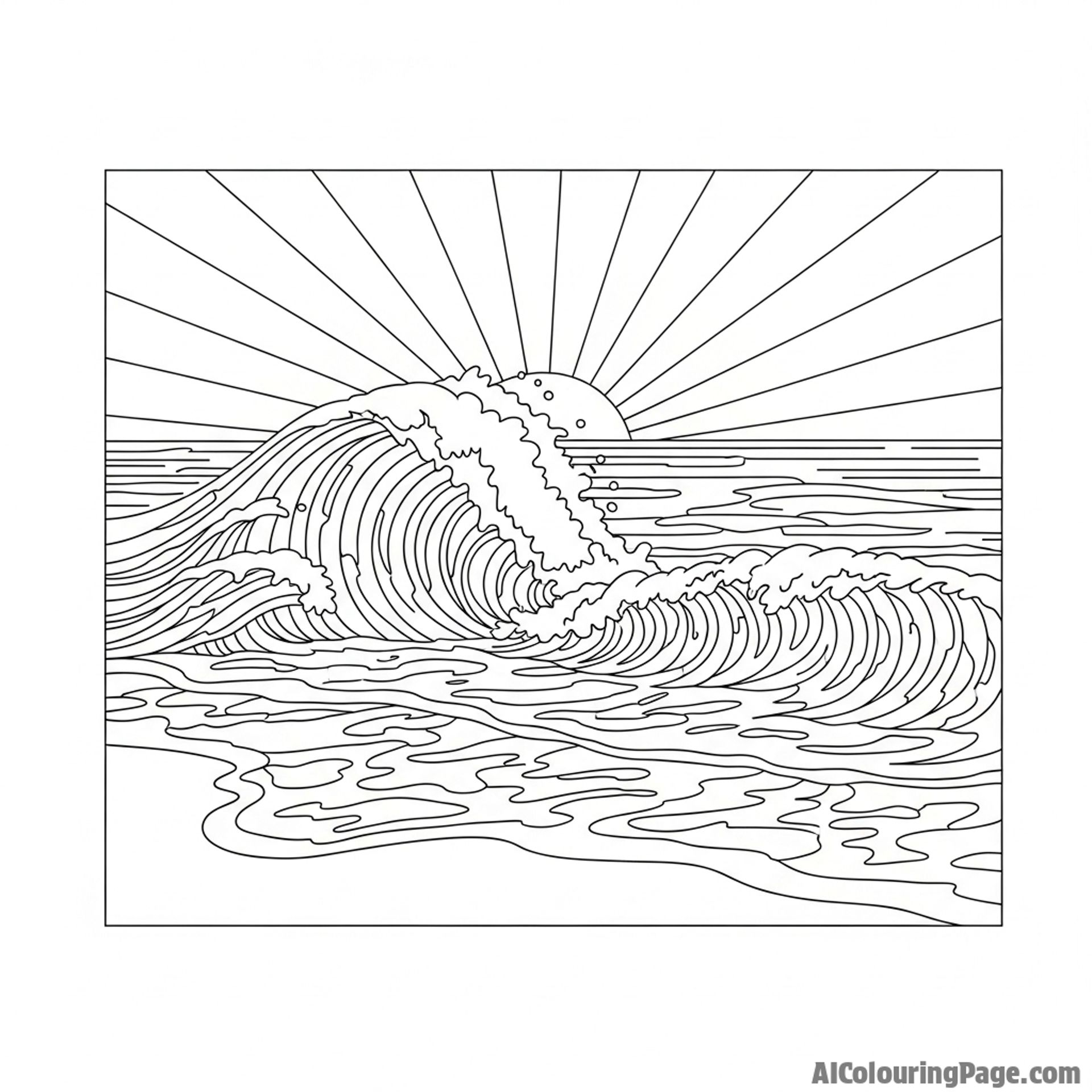 Waves crashing on a beach at sunset.