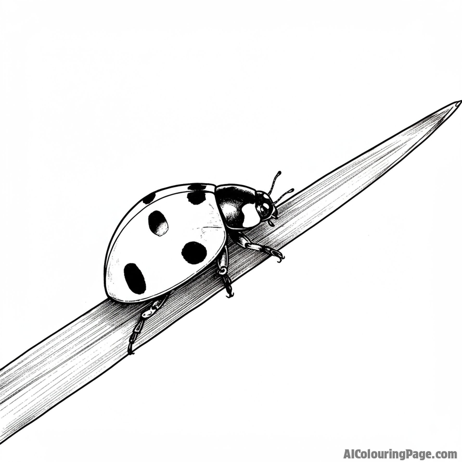 Close up photograph of ladybug on a blade of grass.