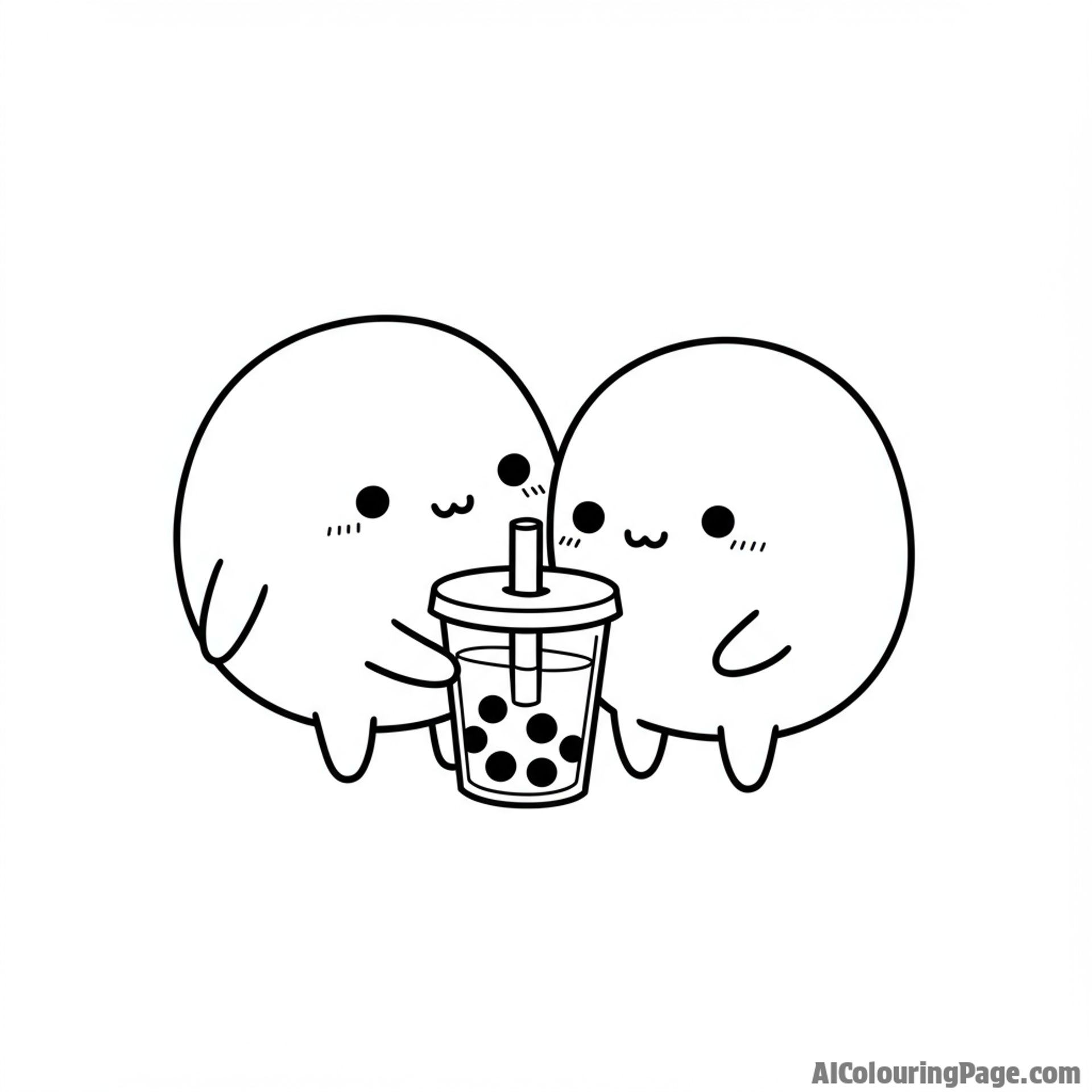 An endearing boba friend sharing a drink with another boba.