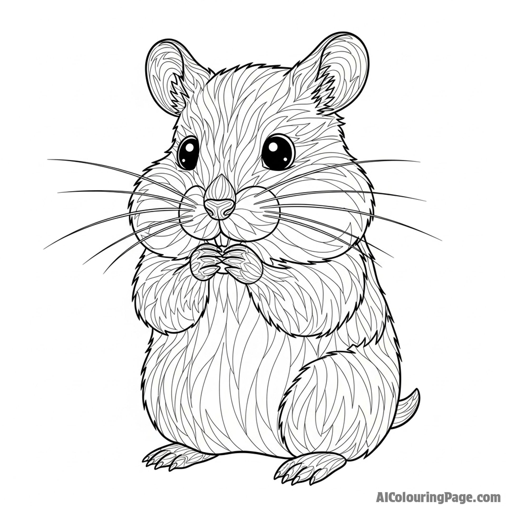 An intricate line art drawing of a hamster, suitable for a coloring page