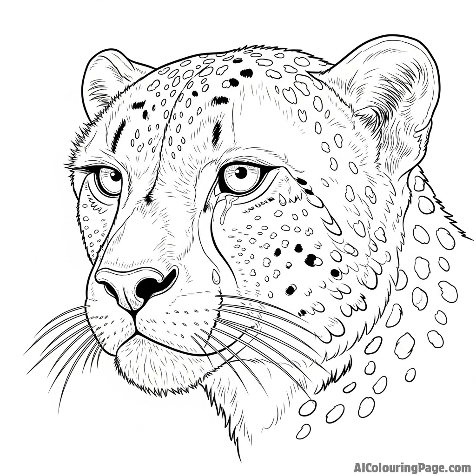 A close-up of a cheetah's face, its intense gaze fixed on a distant point.