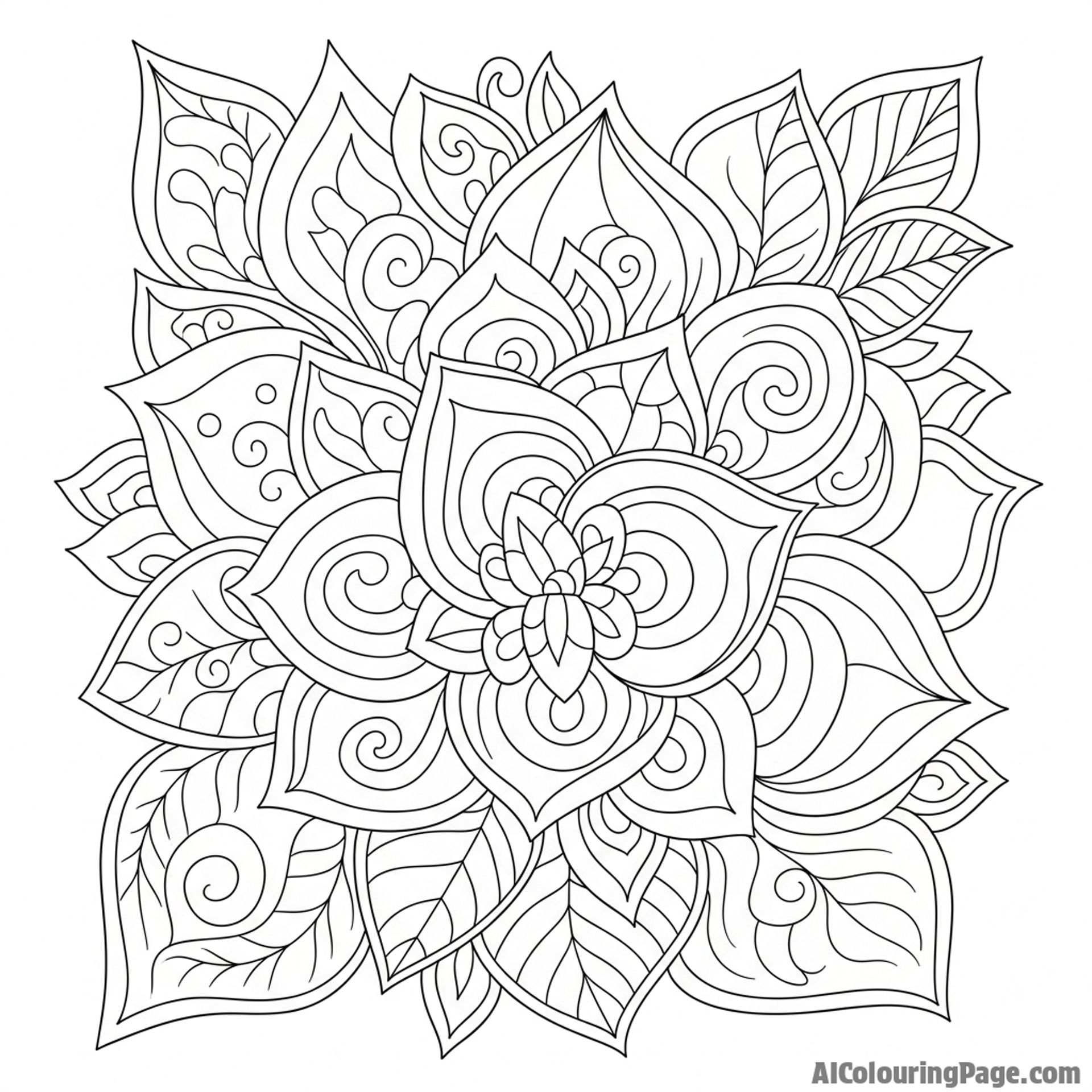 Abstract composition using shapes inspired by petals and leaves.
