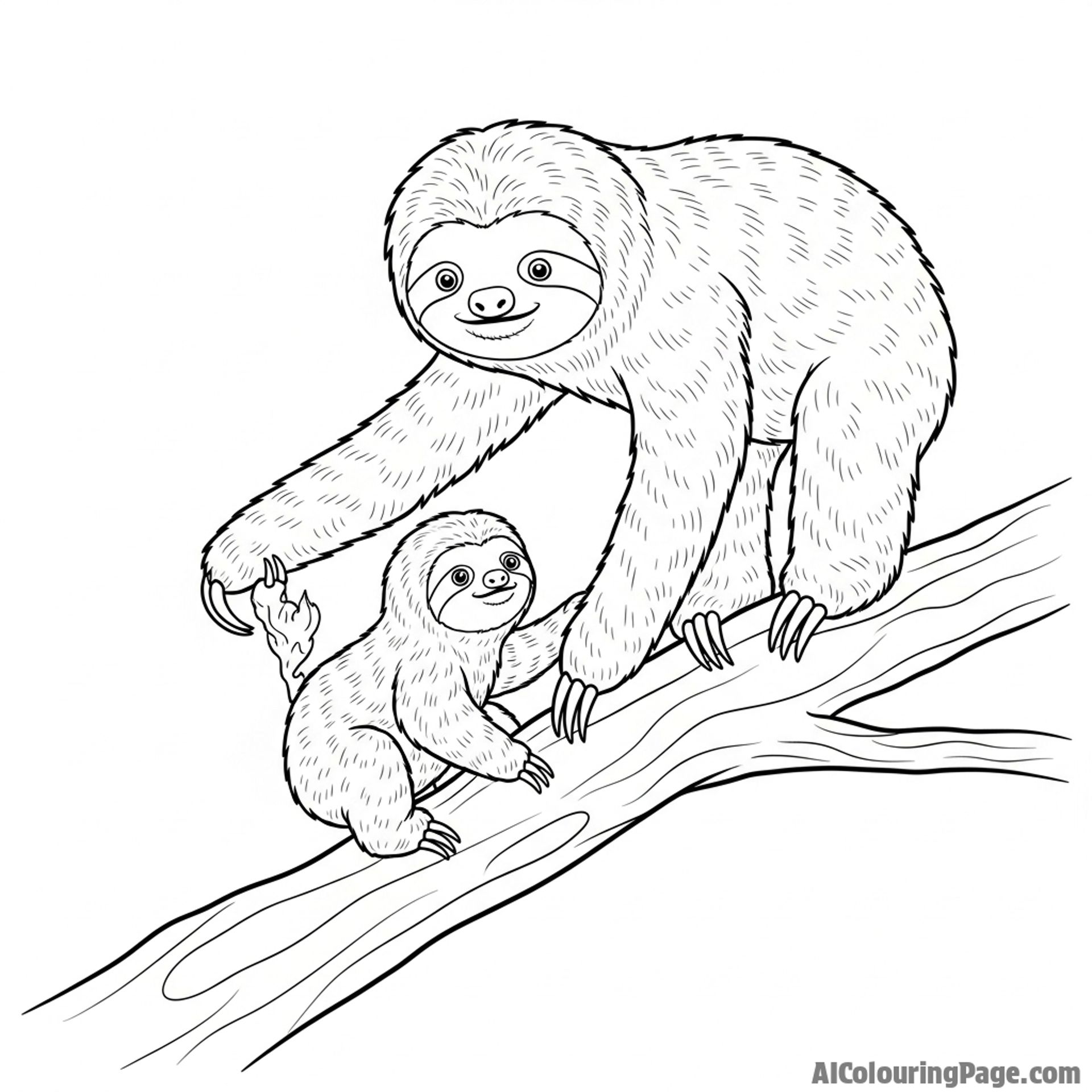 A heartwarming scene of a mother sloth teaching her baby to climb.