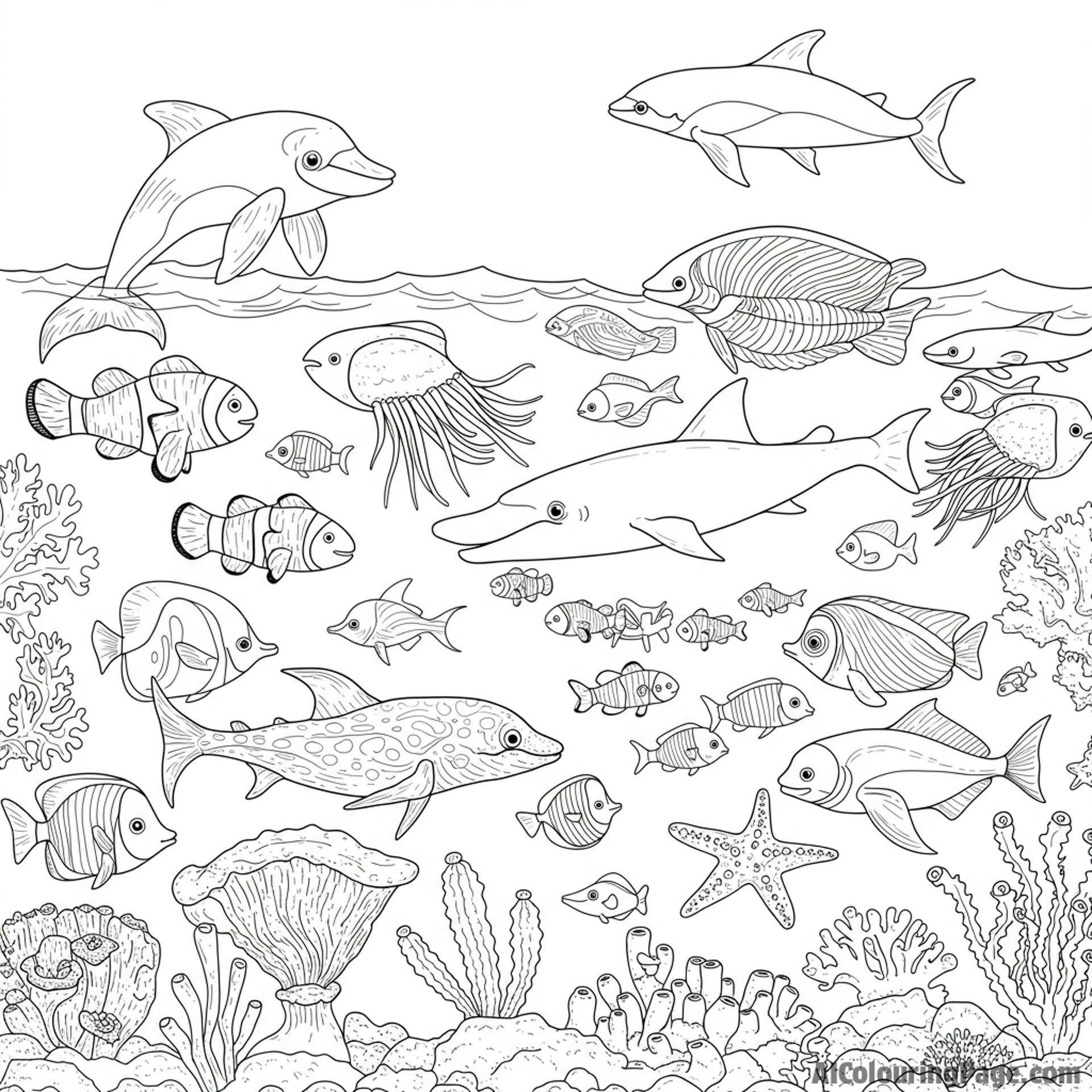 Ocean teeming with diverse marine life, a healthy ecosystem.