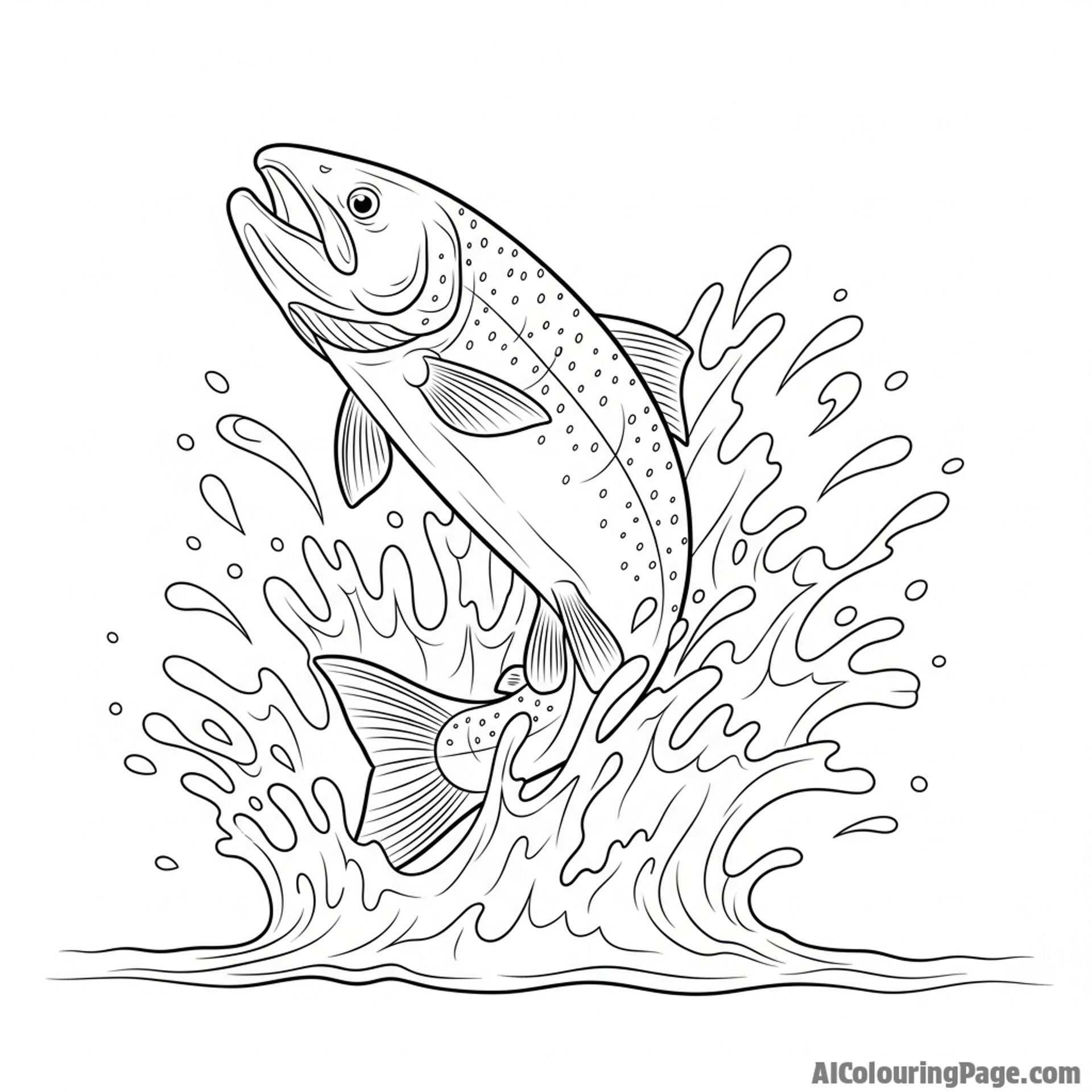 A fish breaking through the water’s surface, creating a dynamic splash.