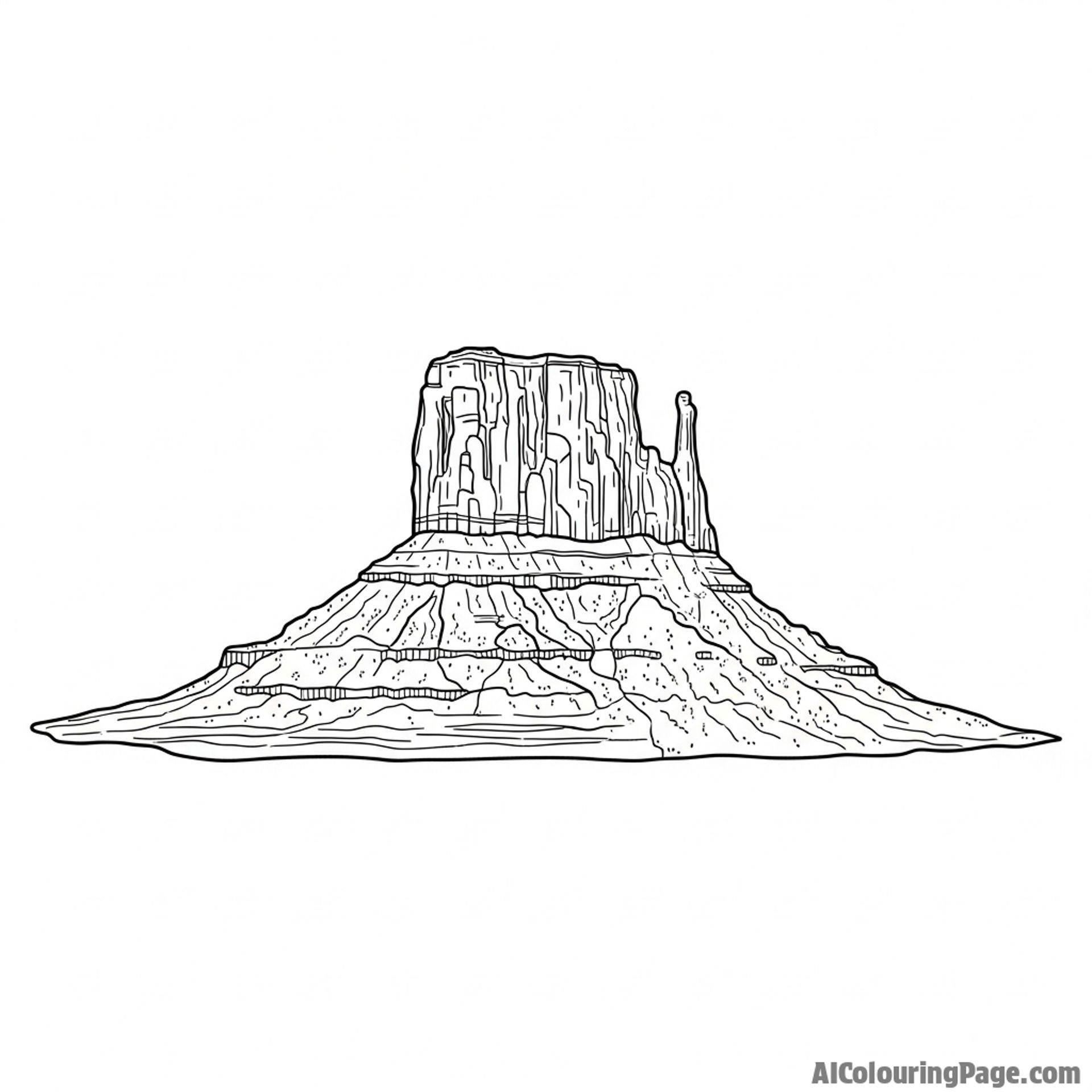 Isolated butte, flat-topped mountain, solitary landmark.