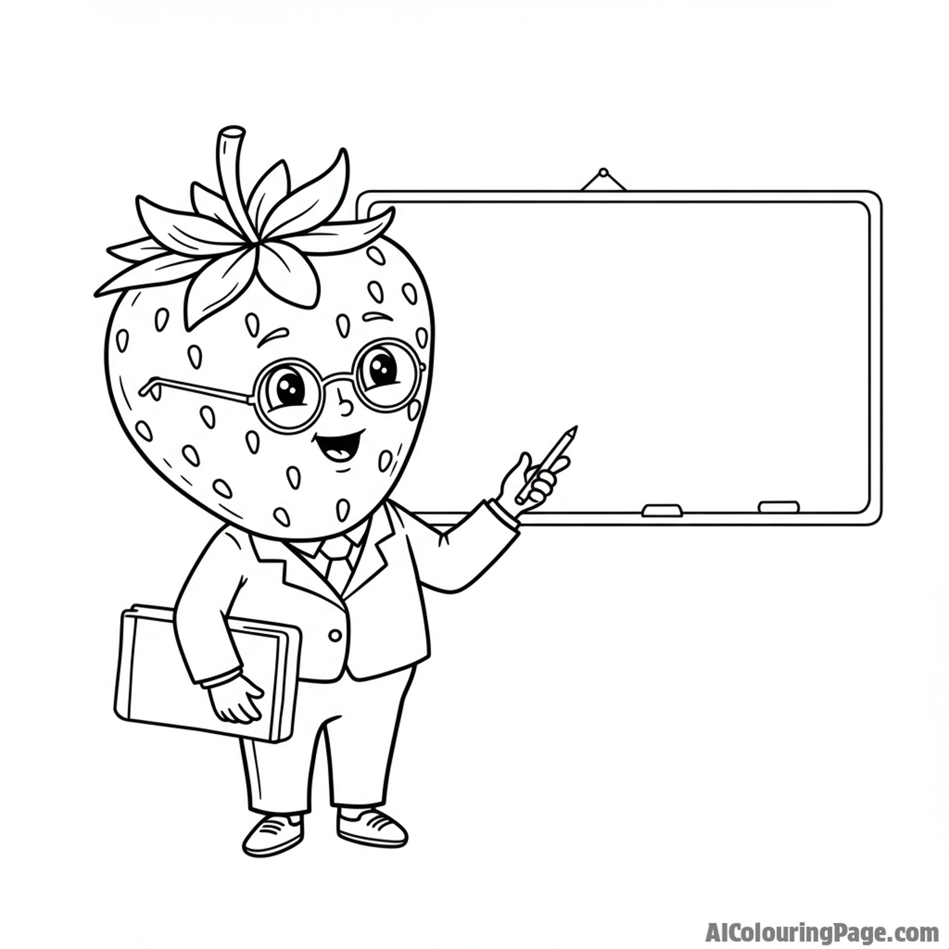 strawberry teacher, standing at a blackboard