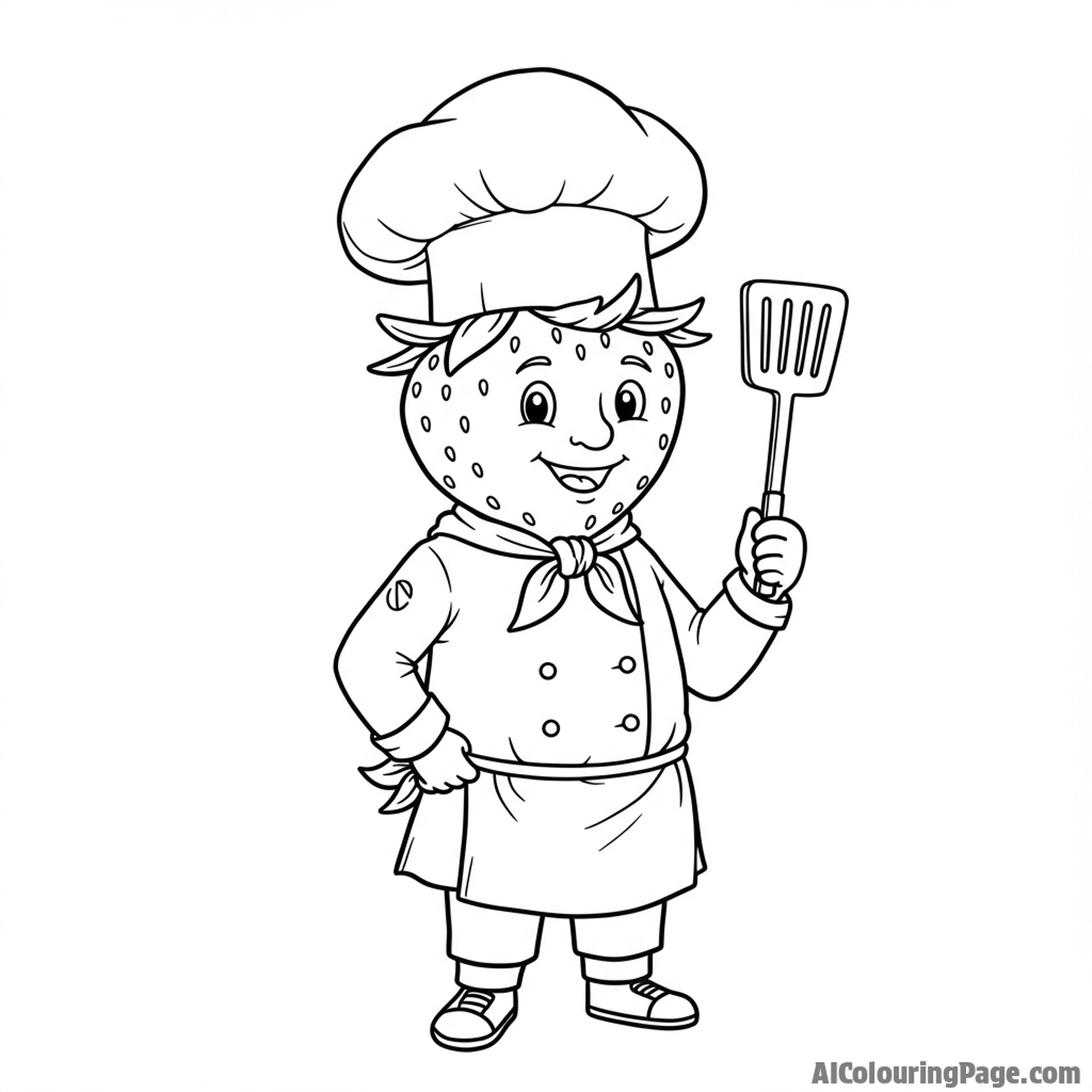 strawberry chef, holding a spatula