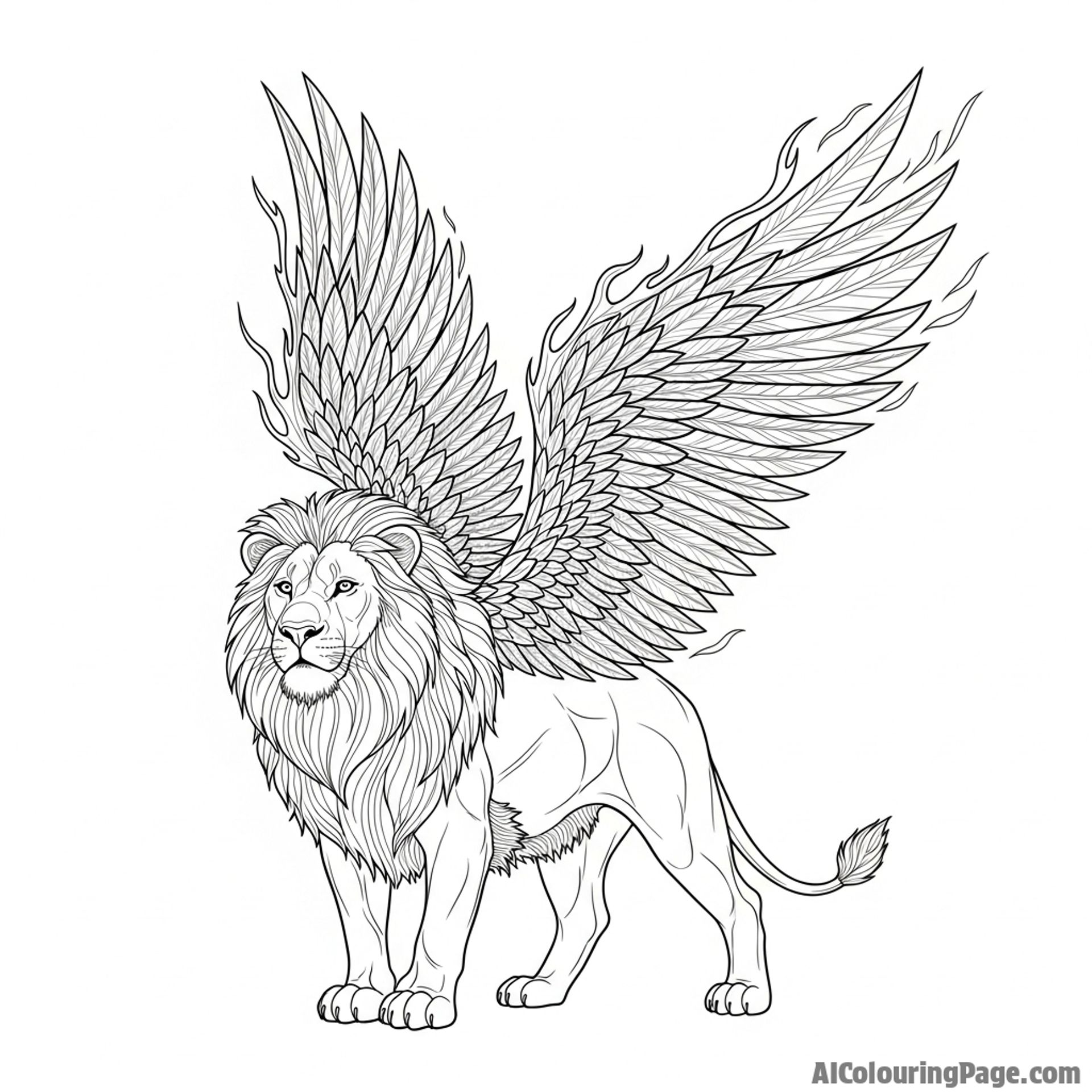 A fantasy illustration of a lion with magnificent wings made of pure shadow.