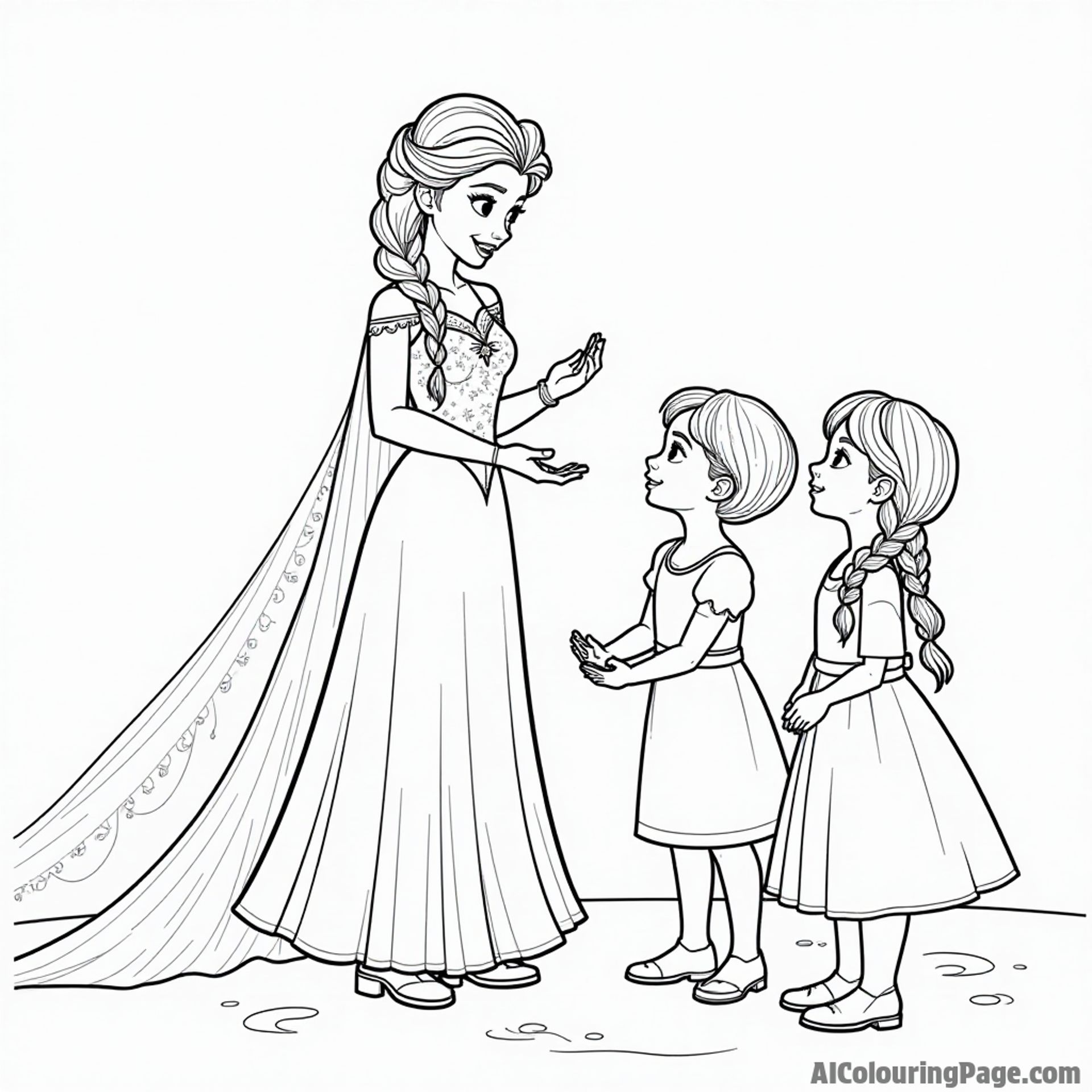 Elsa sharing her ice magic with a group of friends