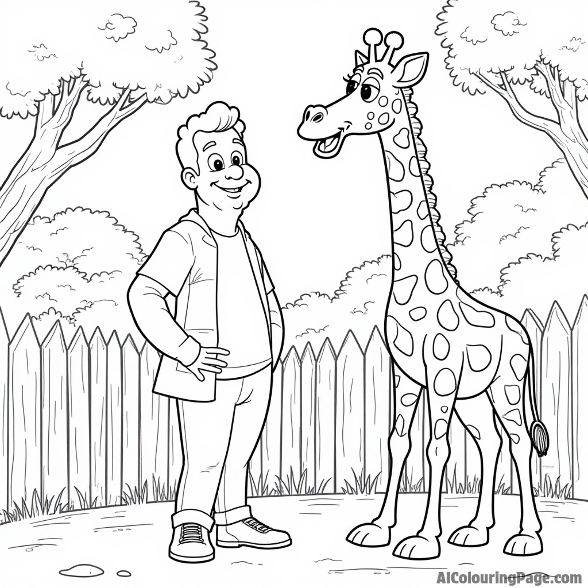 Johnny Bravo at the zoo with a giraffe and a monkey in the background