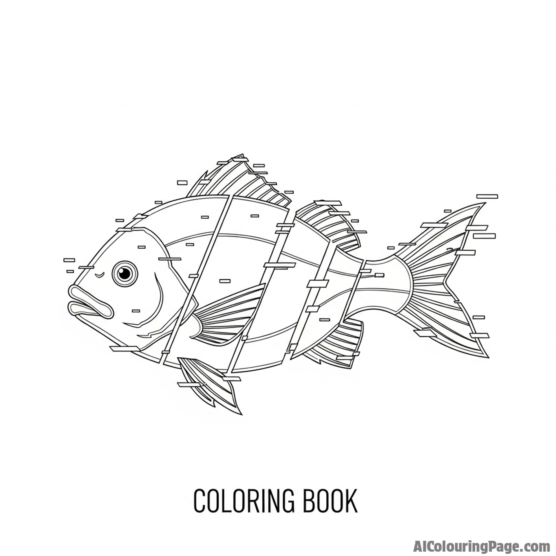 A digital glitch art portrait of a fish, fragmented and distorted.