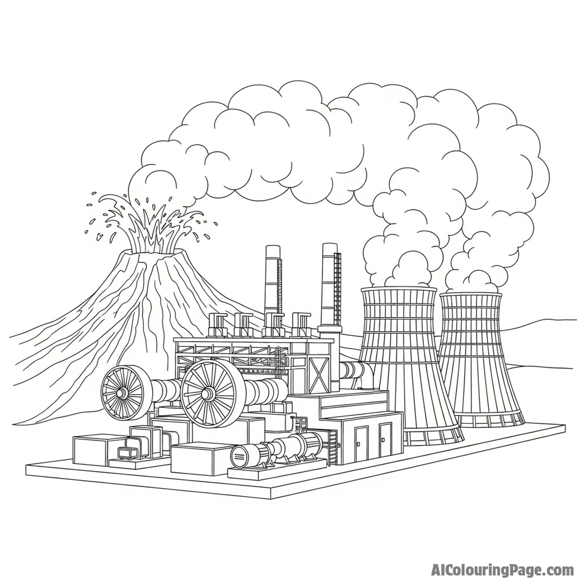 Geothermal power plant harnessing volcanic energy.