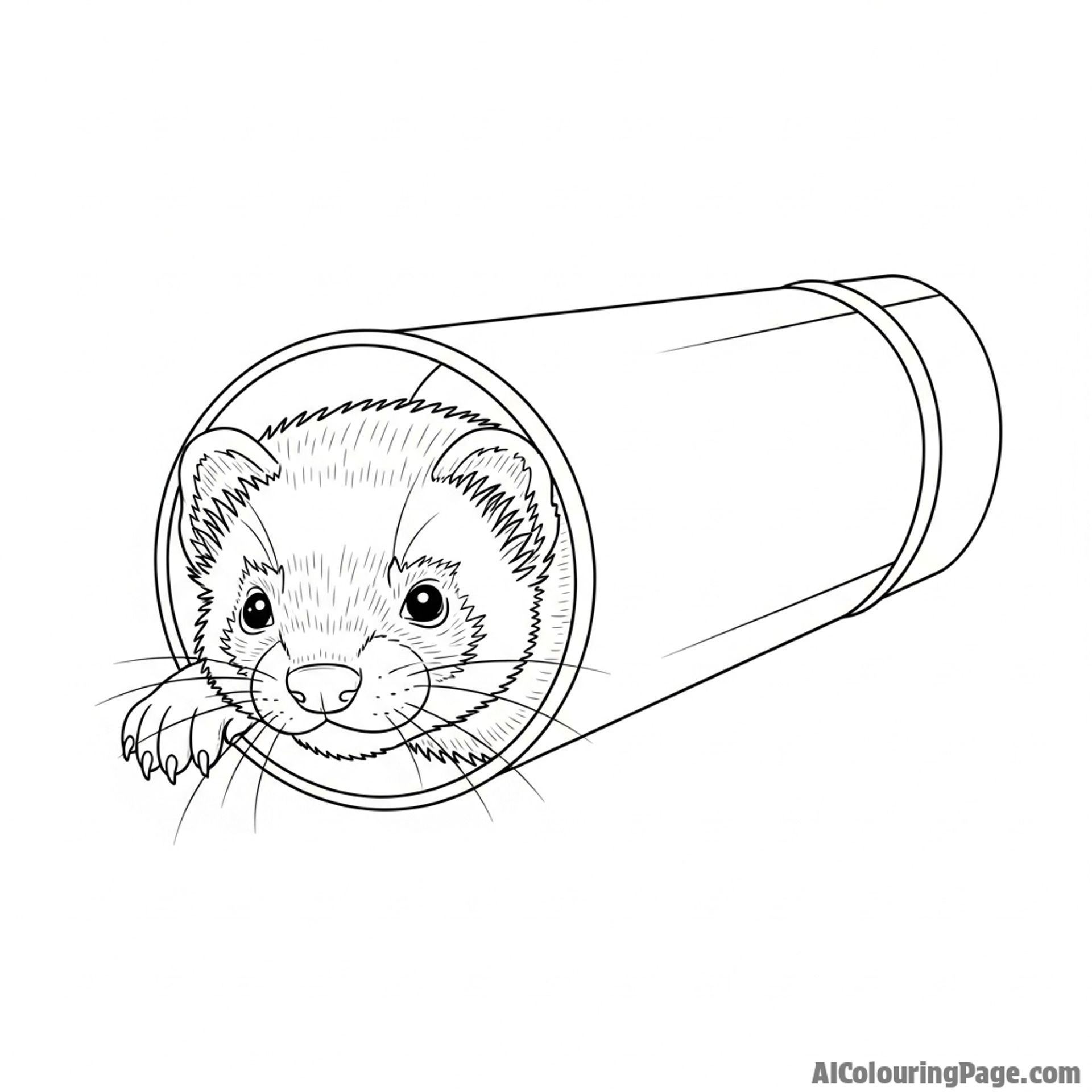 A playful ferret peeking its head out of a tube