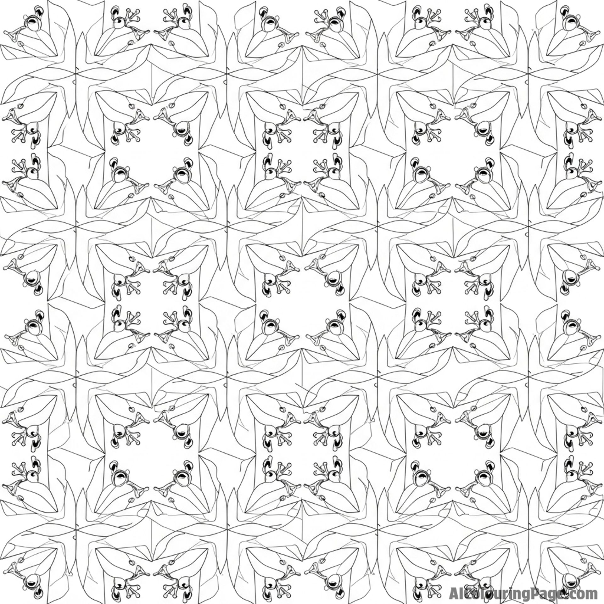 A pattern of repeating, tessellated frogs, M.C. Escher style.
