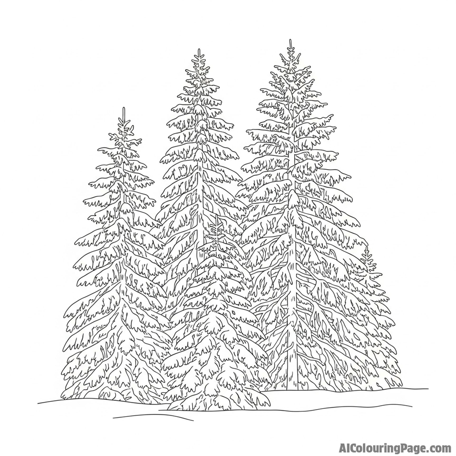 Tall, snow-covered coniferous forest, silent atmosphere