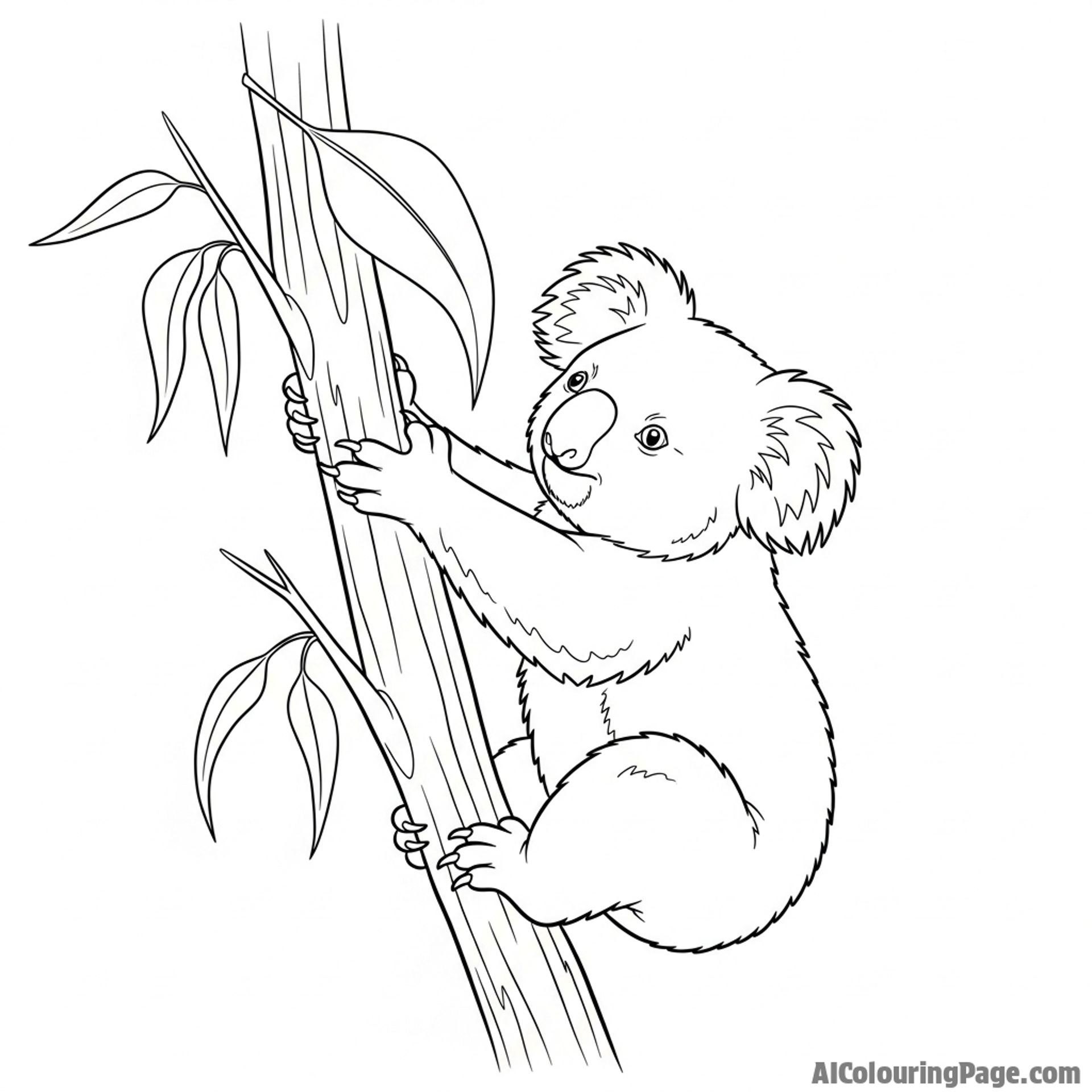 A koala straining to reach a perfect eucalyptus leaf just beyond its grasp.