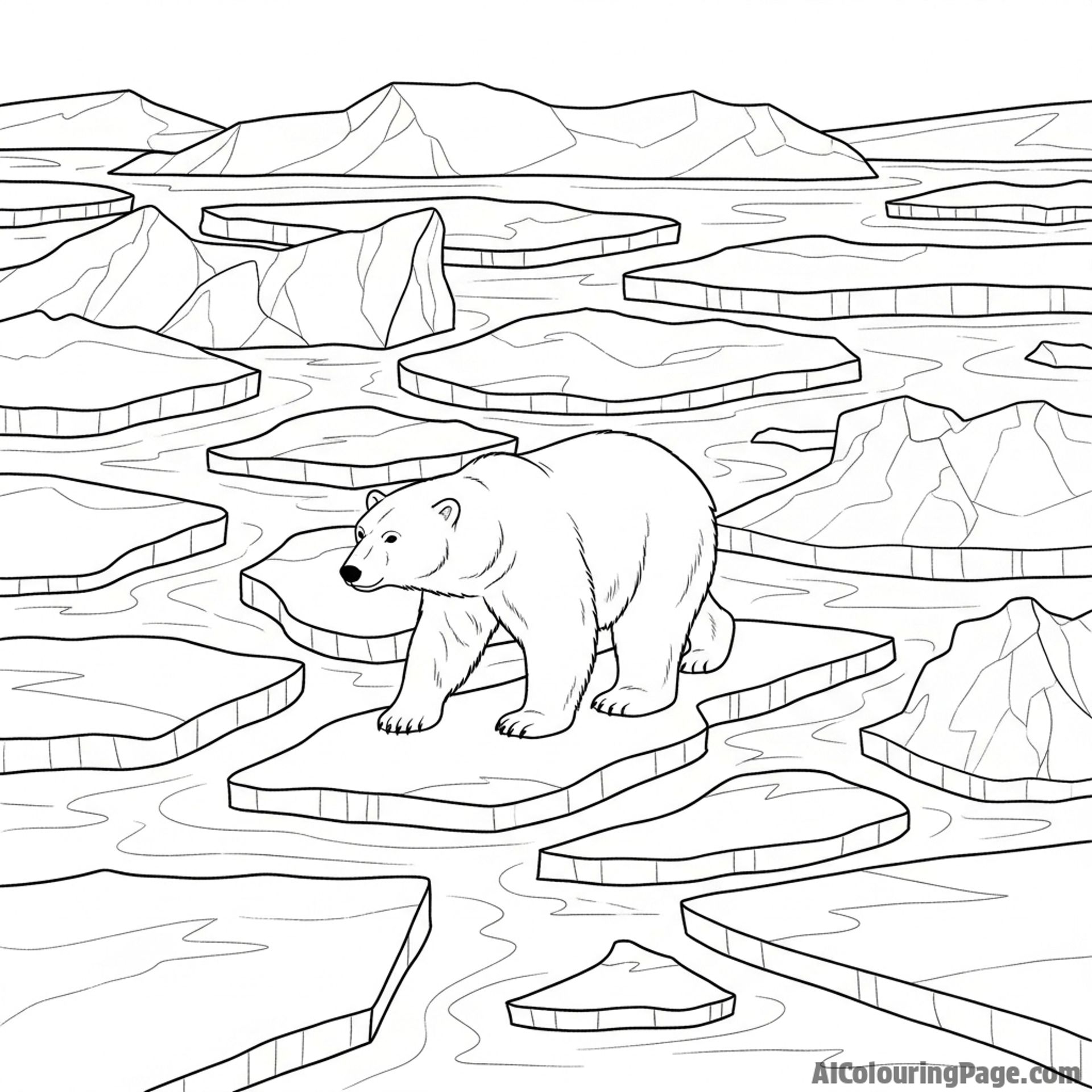 A polar bear navigating a treacherous labyrinth of shifting ice floes.