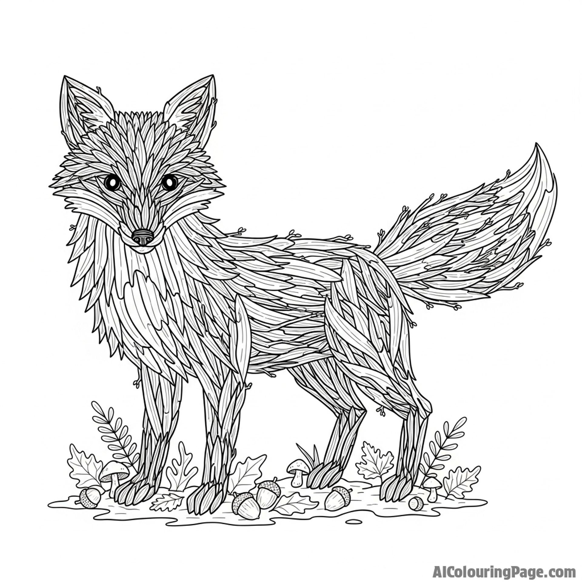 A fox made entirely of woven twigs and forest debris, a woodland guardian.