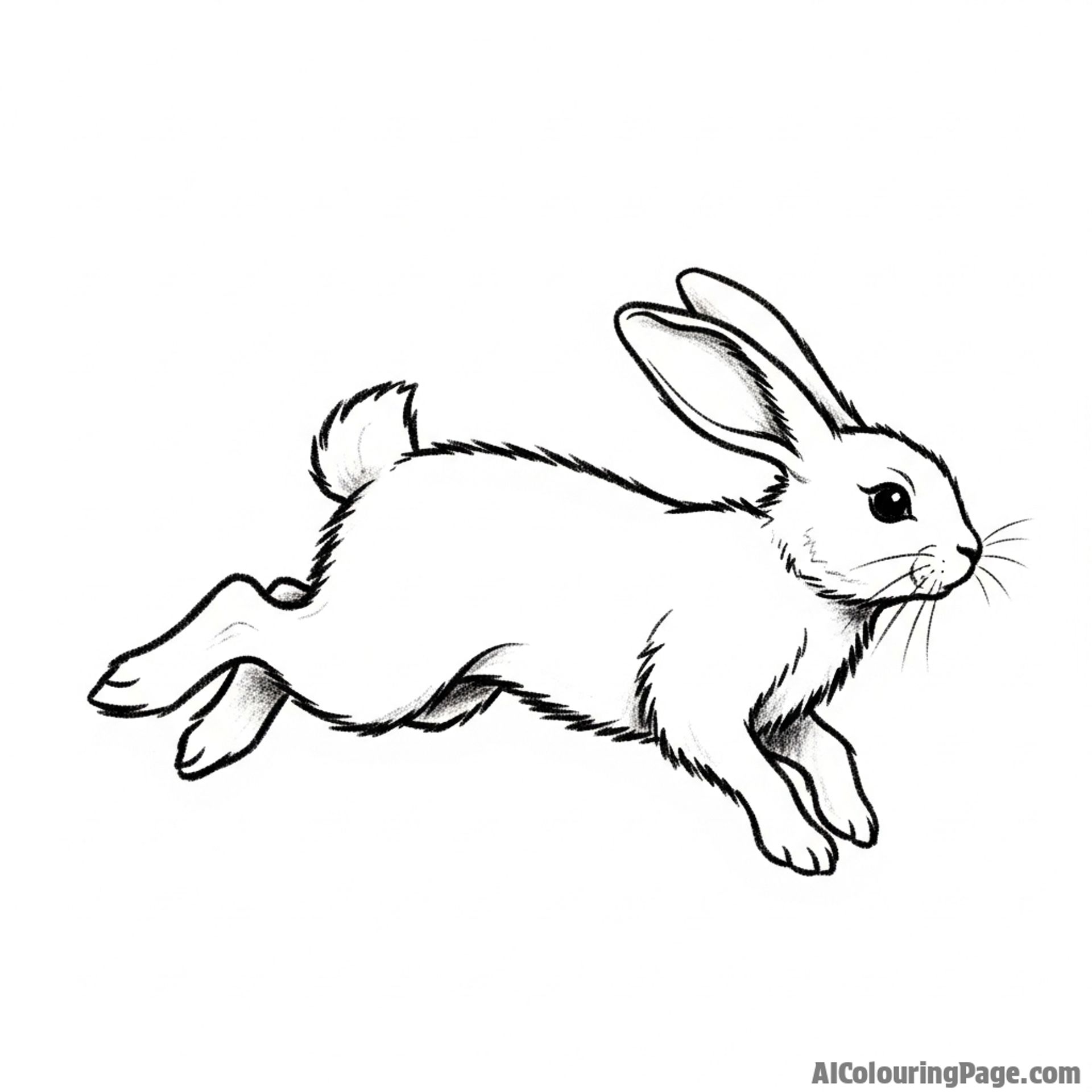 A charcoal sketch of a bunny mid-hop, capturing the energetic motion.