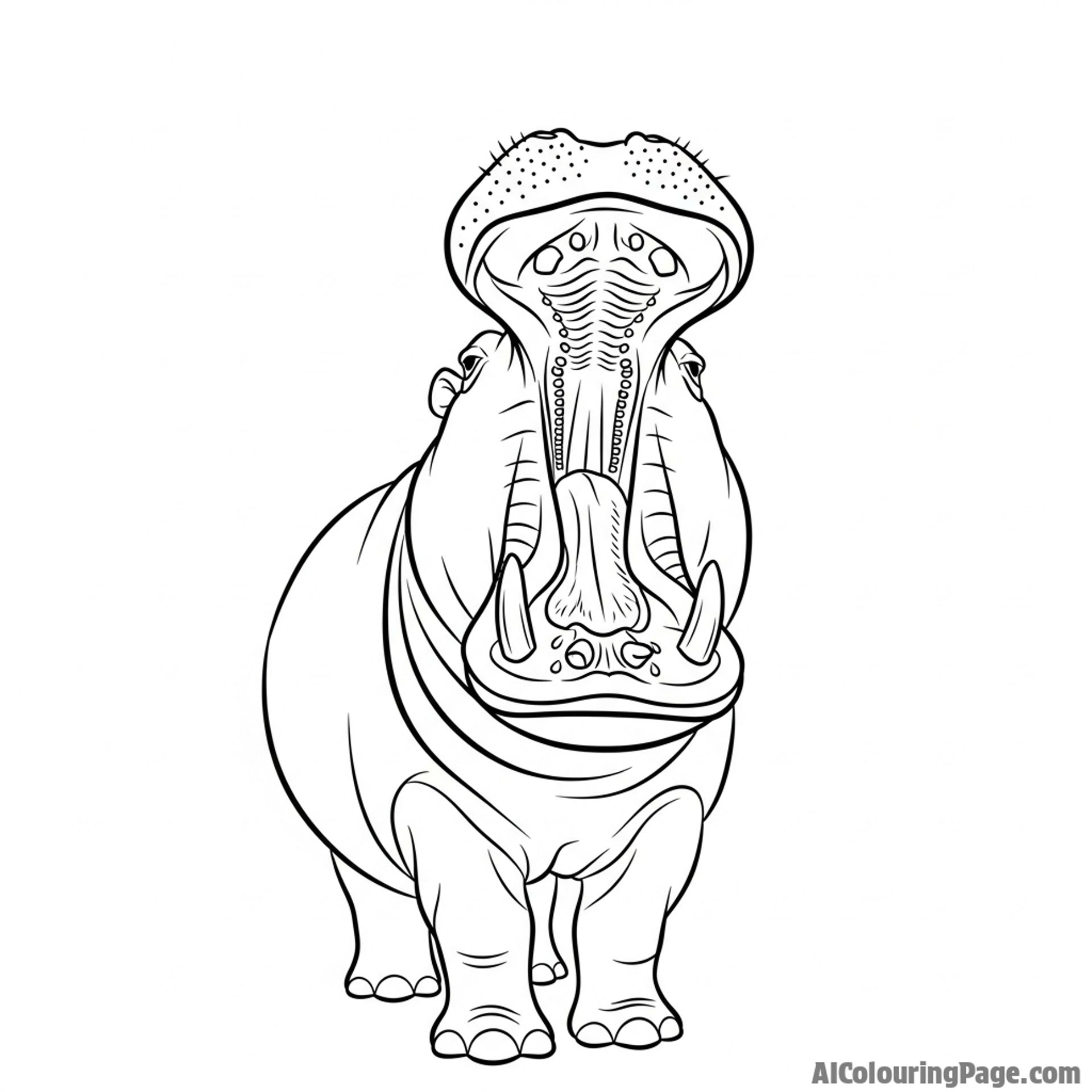 A hippo yawning, revealing its massive mouth and teeth