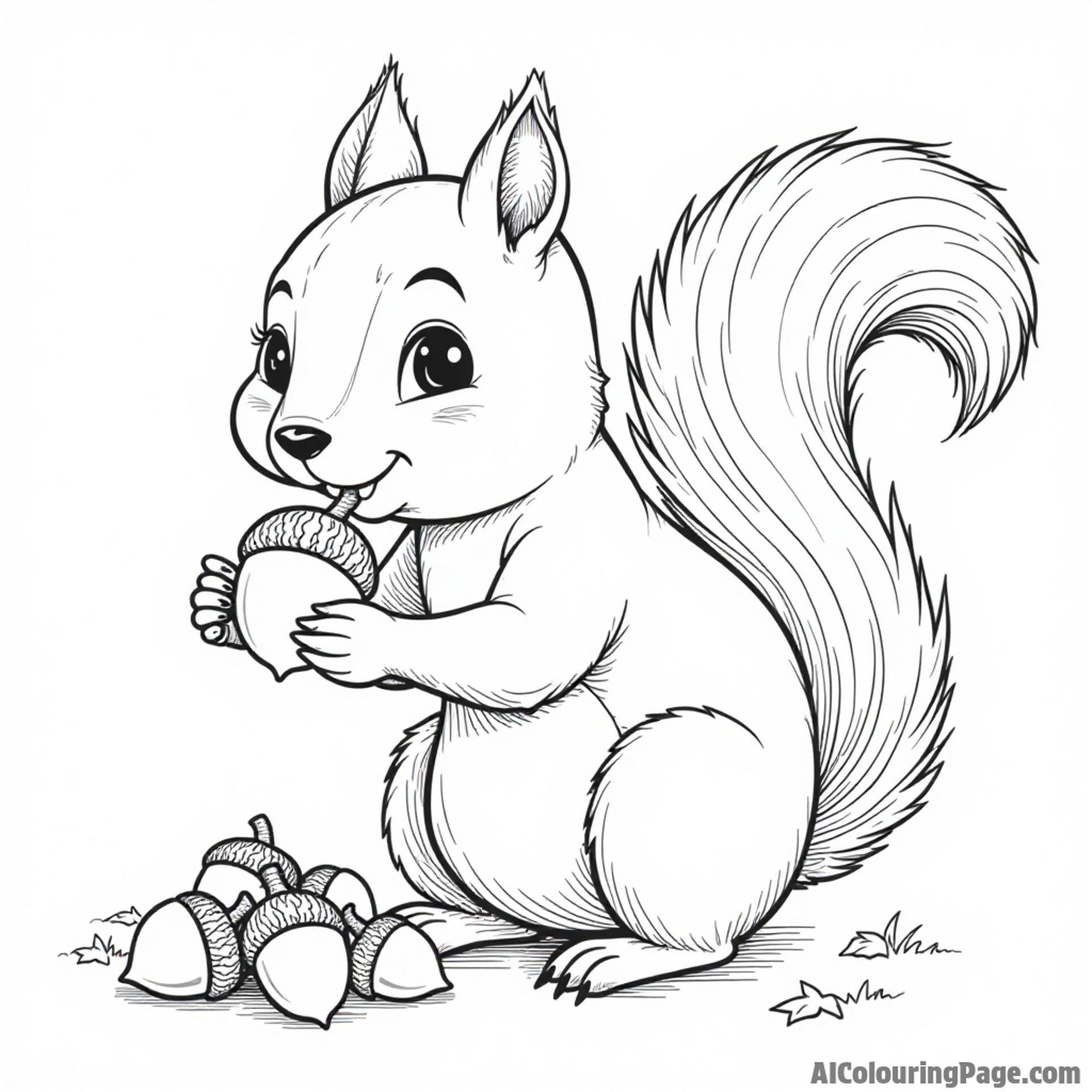A curious squirrel collecting acorns