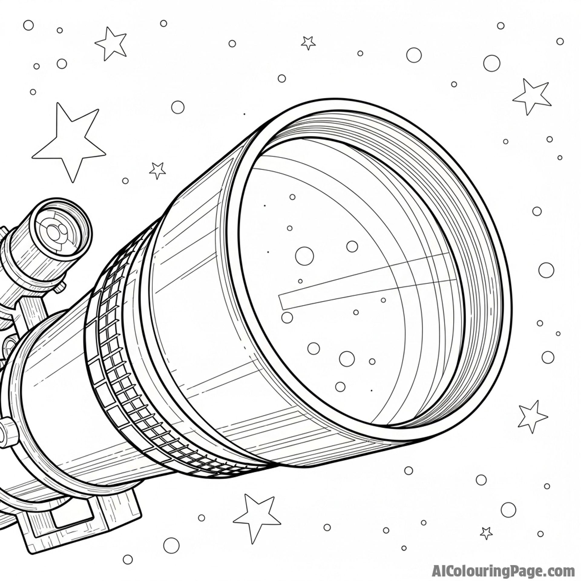 Close-up of a telescope lens pointed toward the stars.