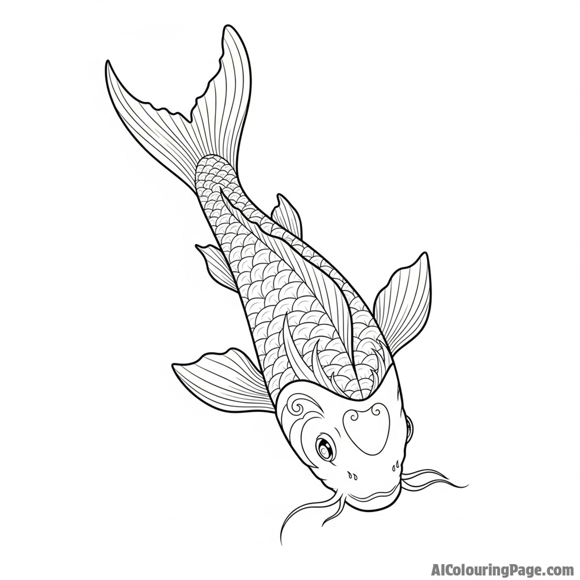 An intricate, temporary tattoo design of a koi drawn on skin.