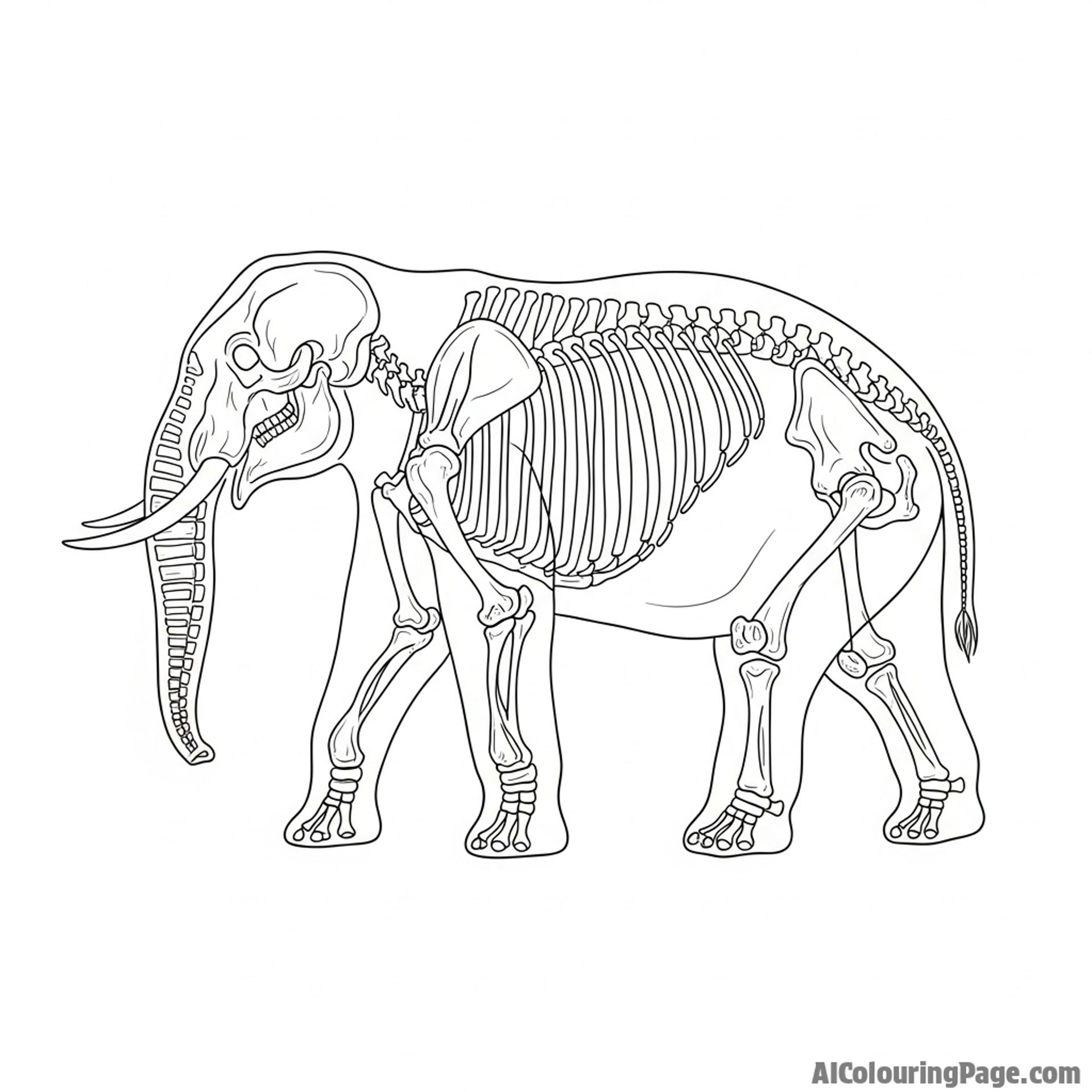 An x-ray view of an elephant, revealing its massive skeletal structure.