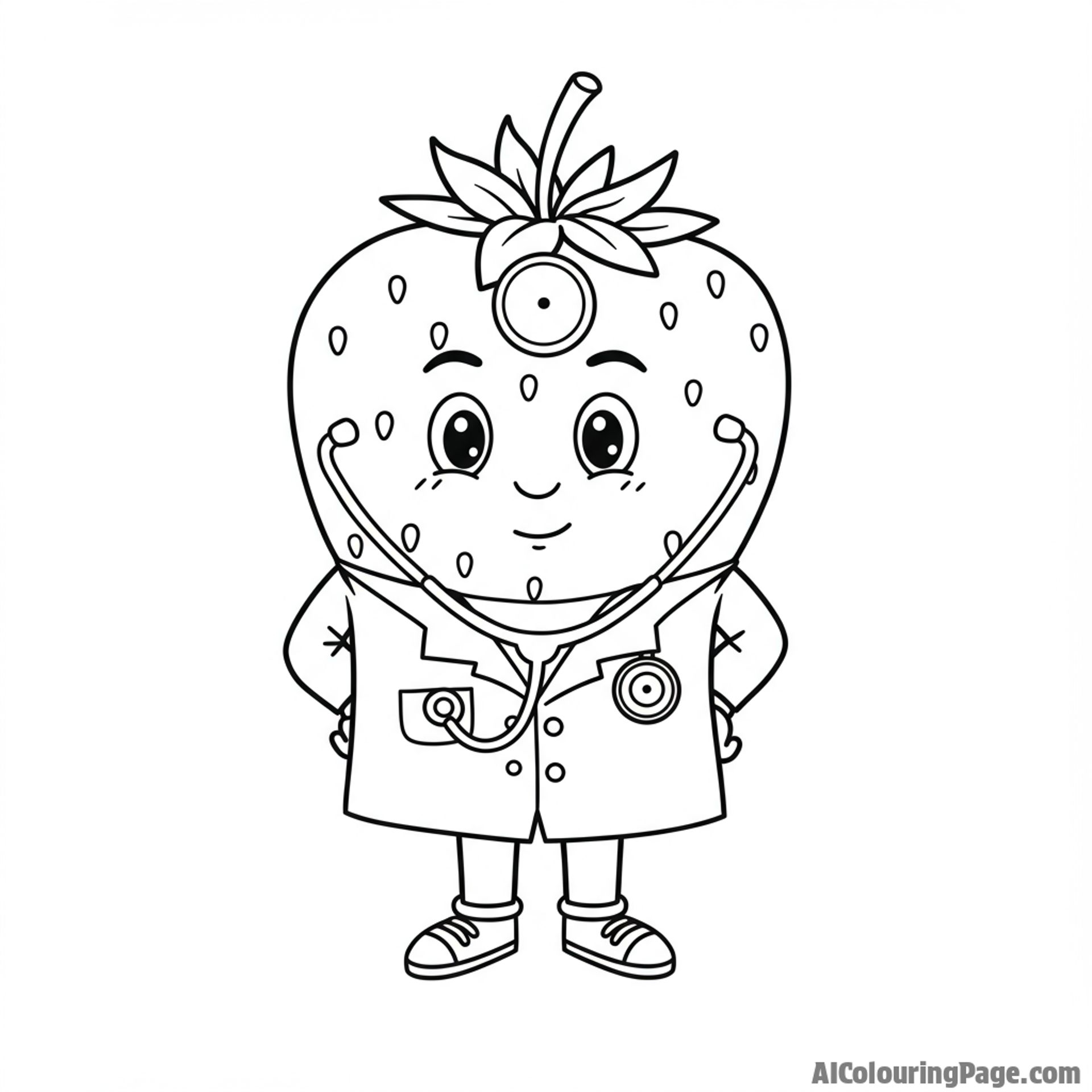strawberry doctor, wearing a stethoscope
