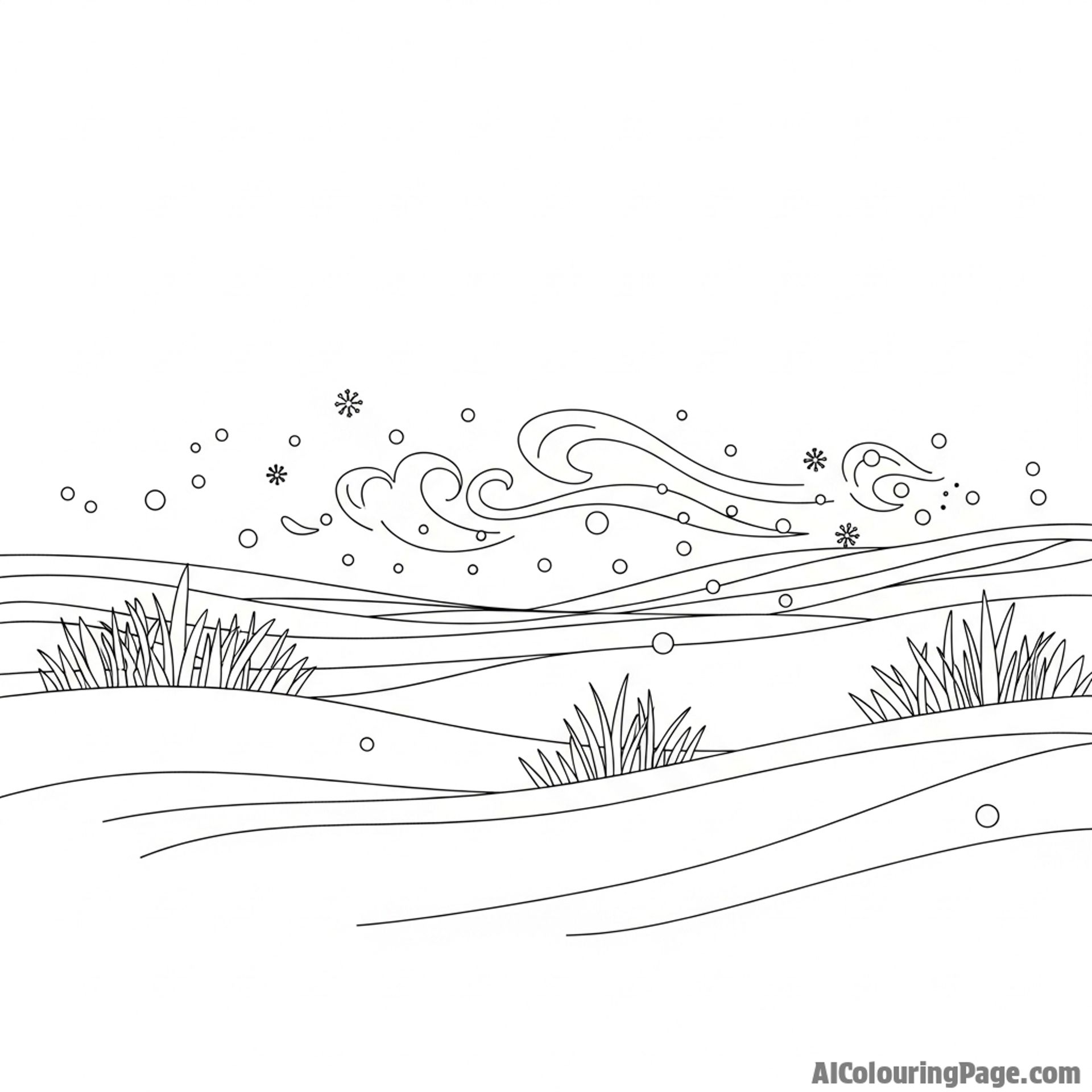 Sparse, snowy field with wind blowing snow