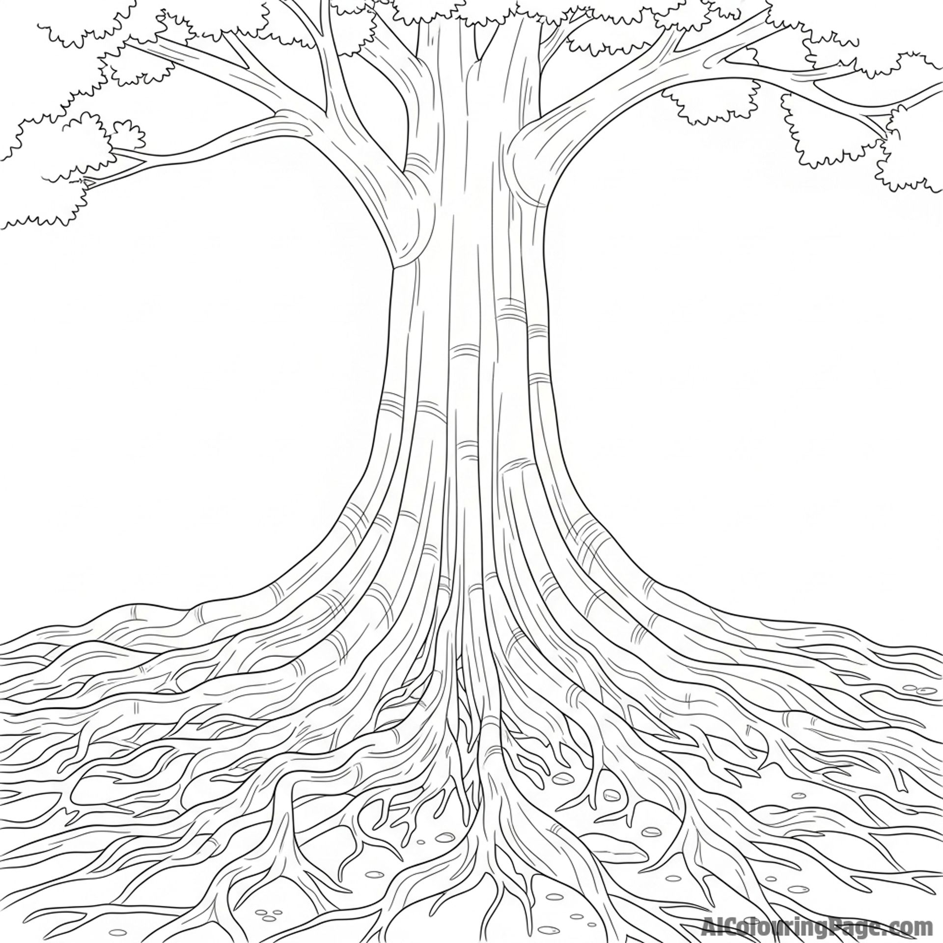 A colossal kapok tree, its massive roots sprawling across the forest floor.