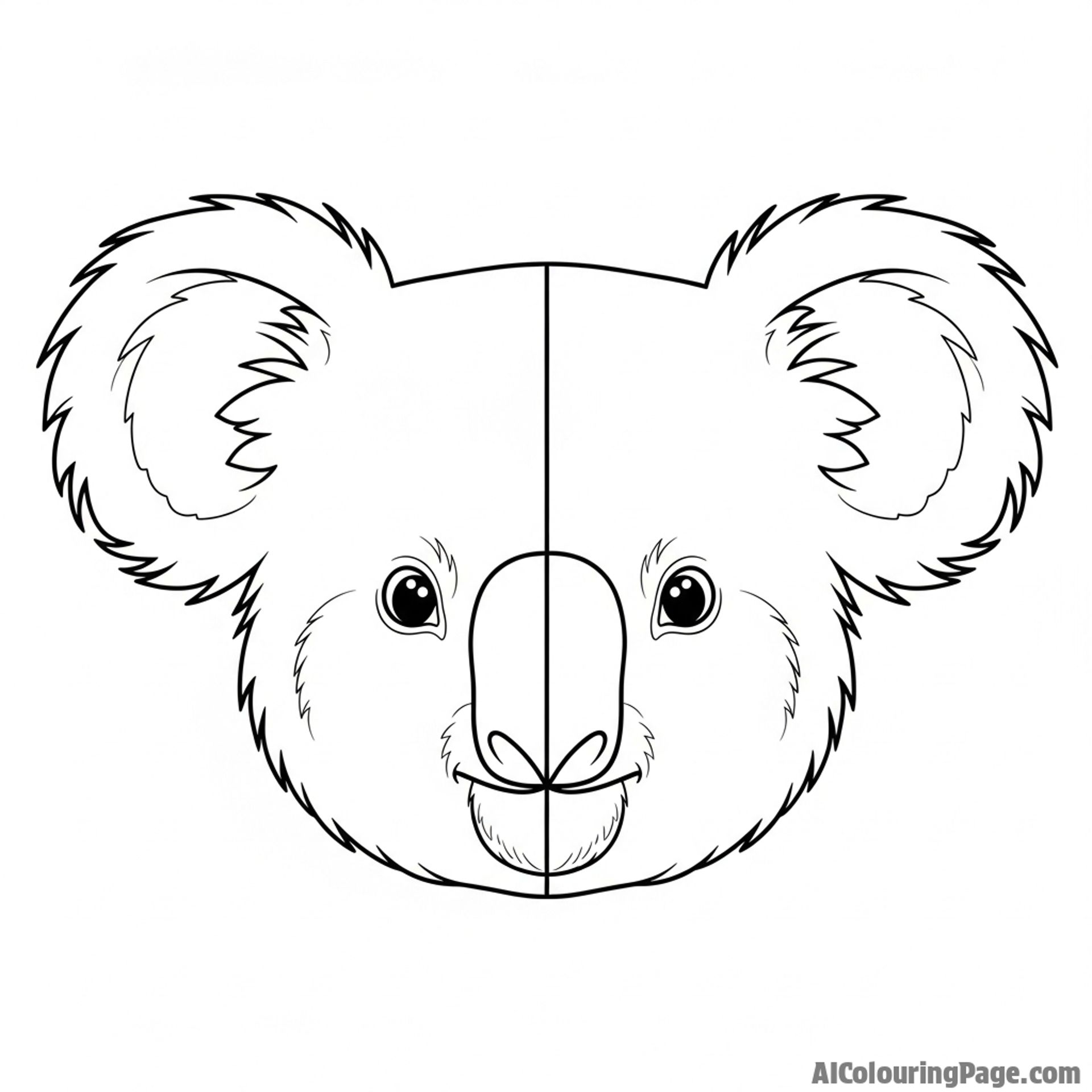 A koala's face, half cast in deep shadow and half in bright light.