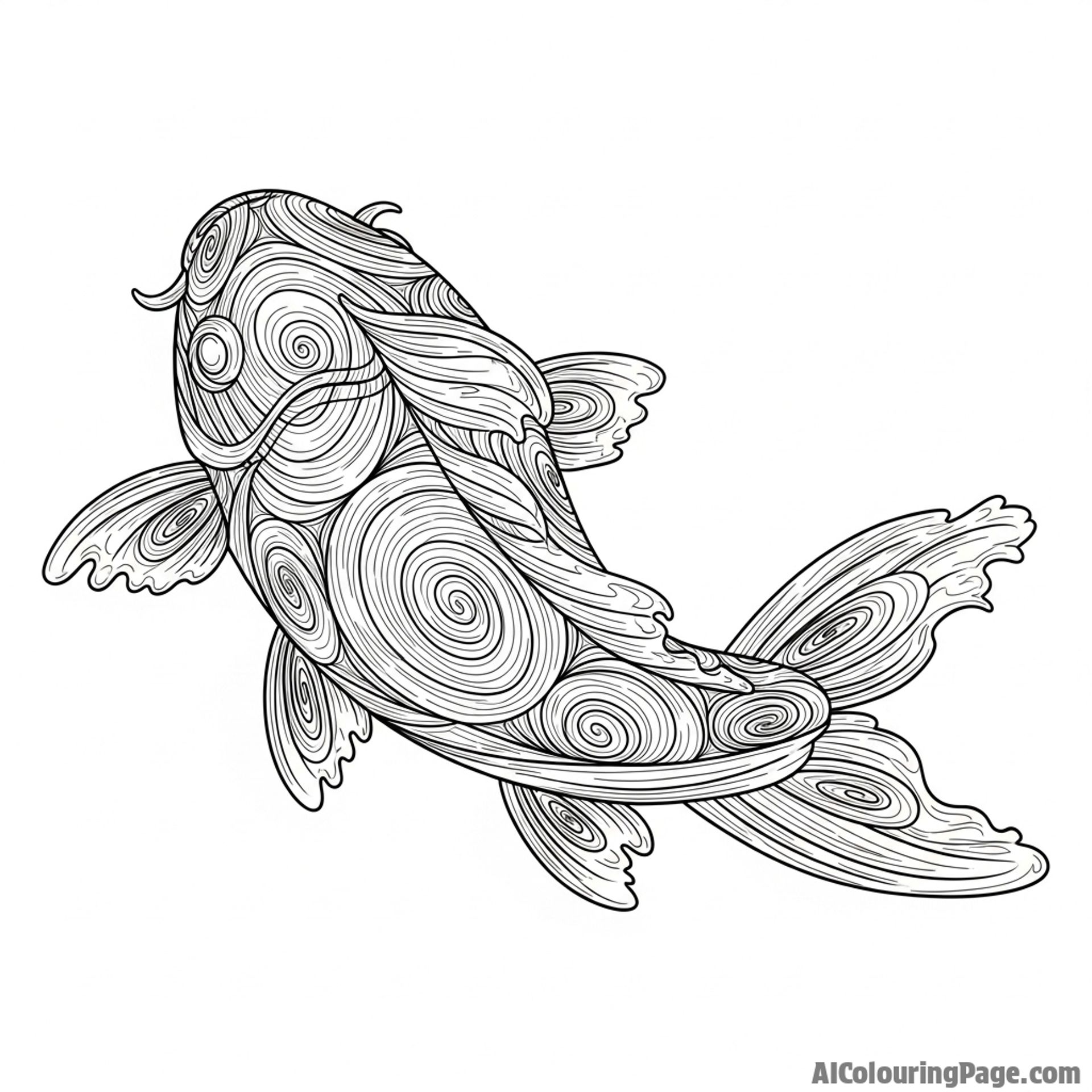 A dynamic sculpture of a koi made entirely of swirling, transparent resin that mimics water.