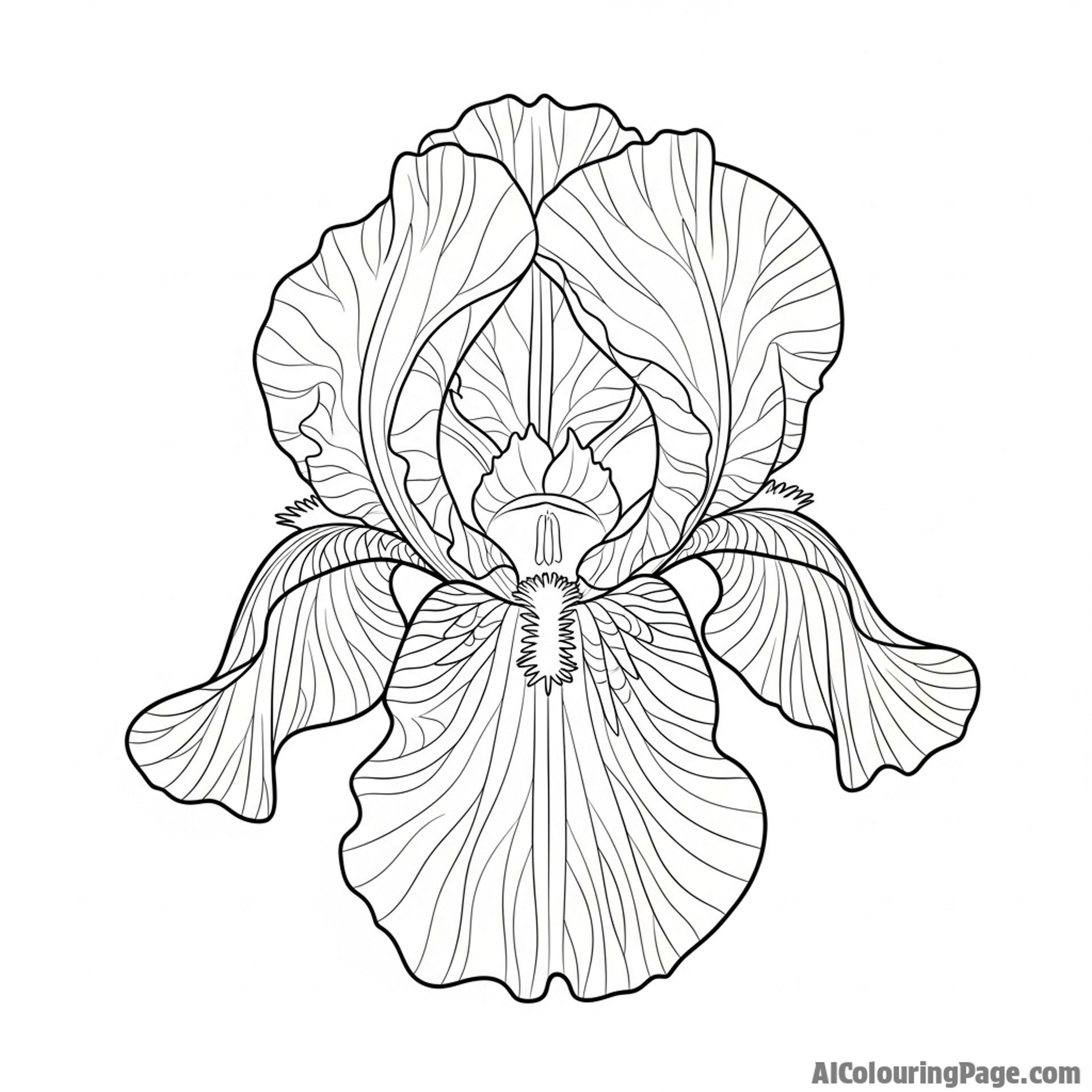Iris flower, intricate patterns on the petals, focused shot.