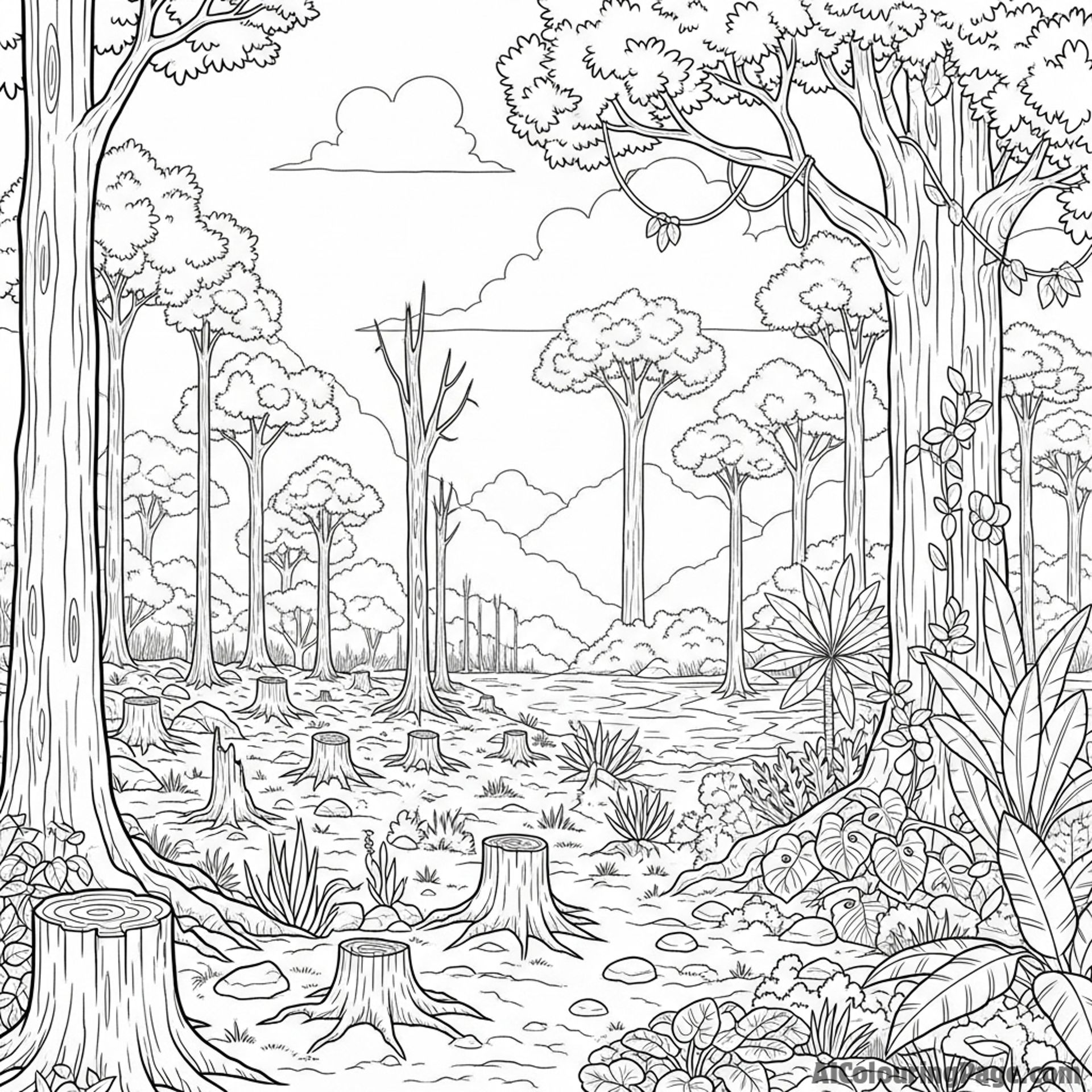 The impact of deforestation, contrasting with untouched areas of the rainforest.