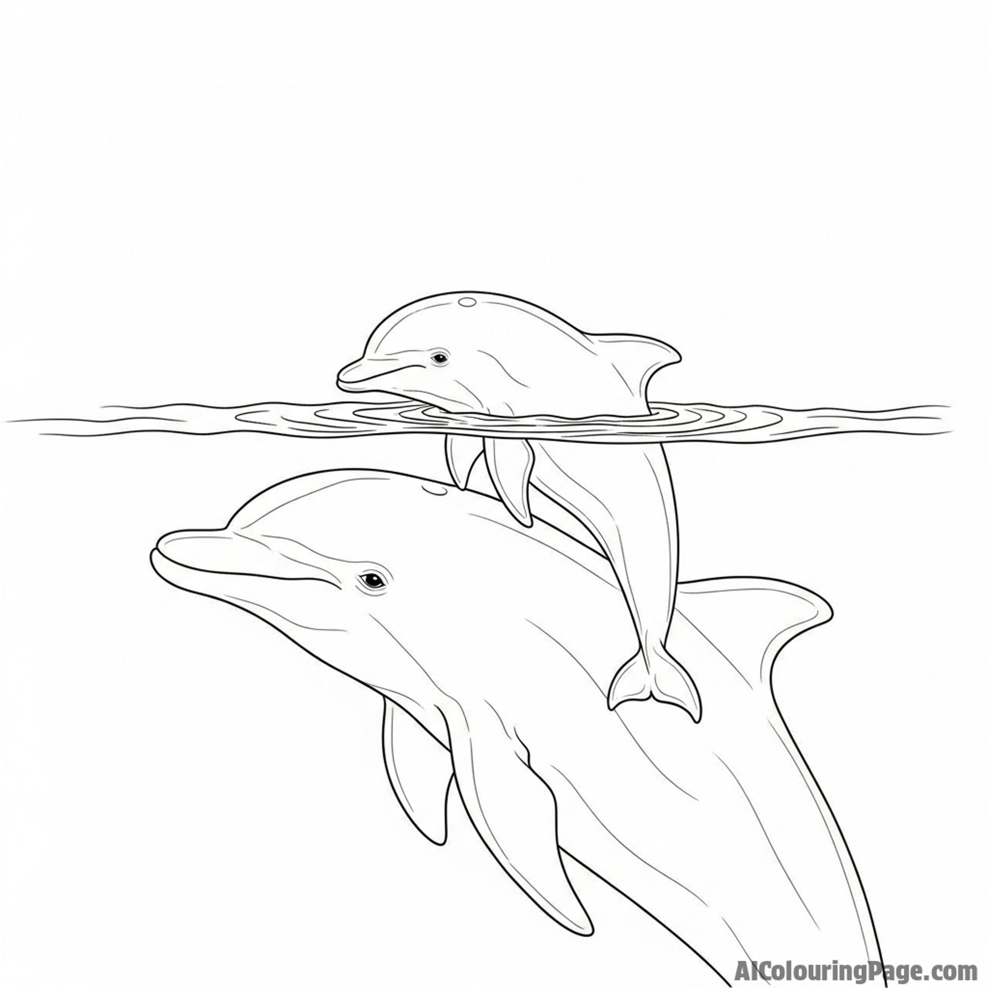A mother dolphin gently nudging her newborn calf to the surface for its first breath.