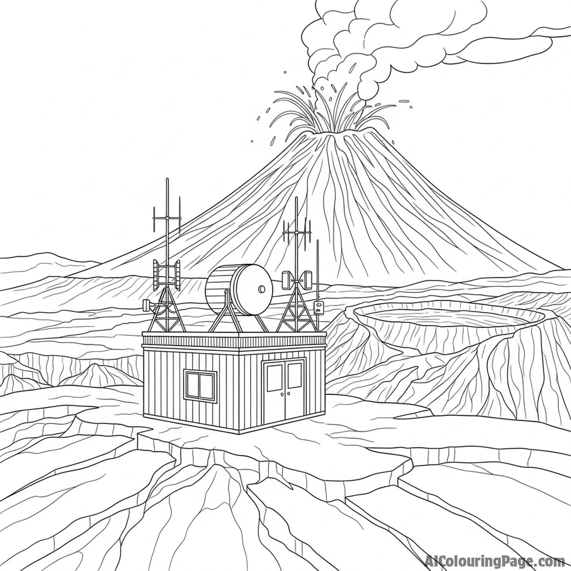 A monitoring station recording seismic activity at a volcano.
