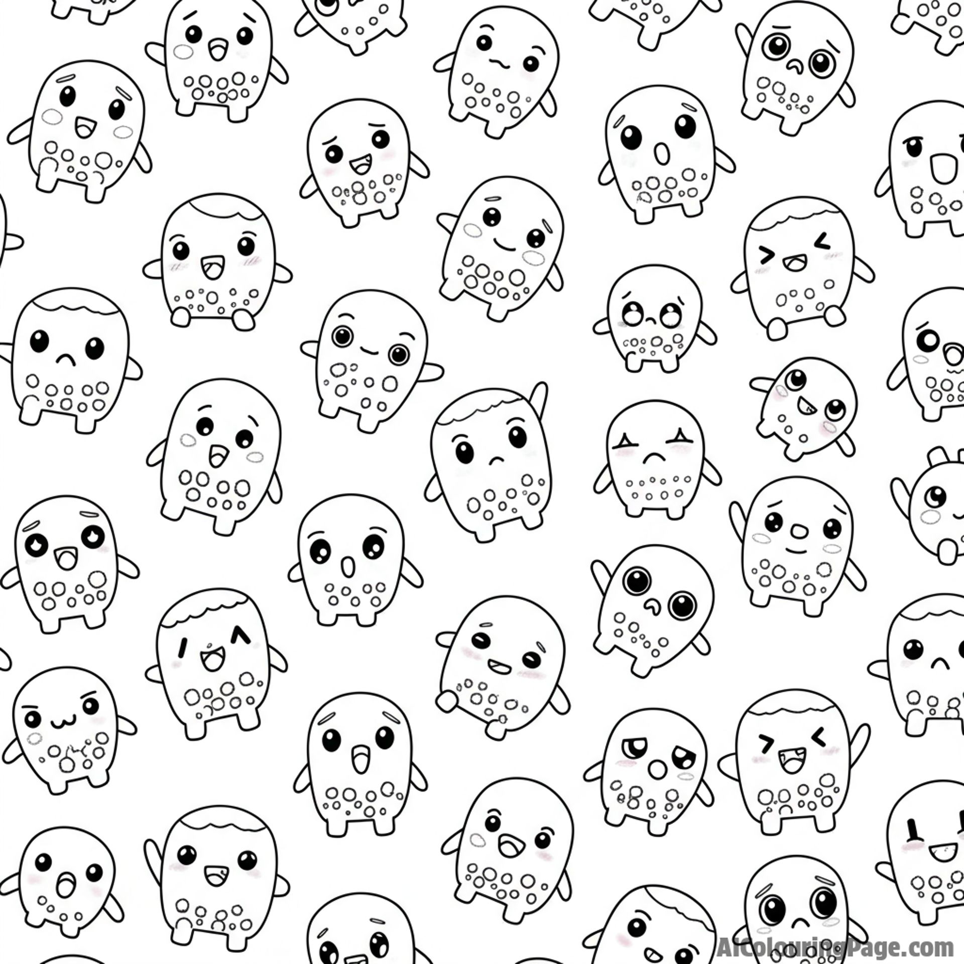 A fun boba pattern featuring varied expressions.