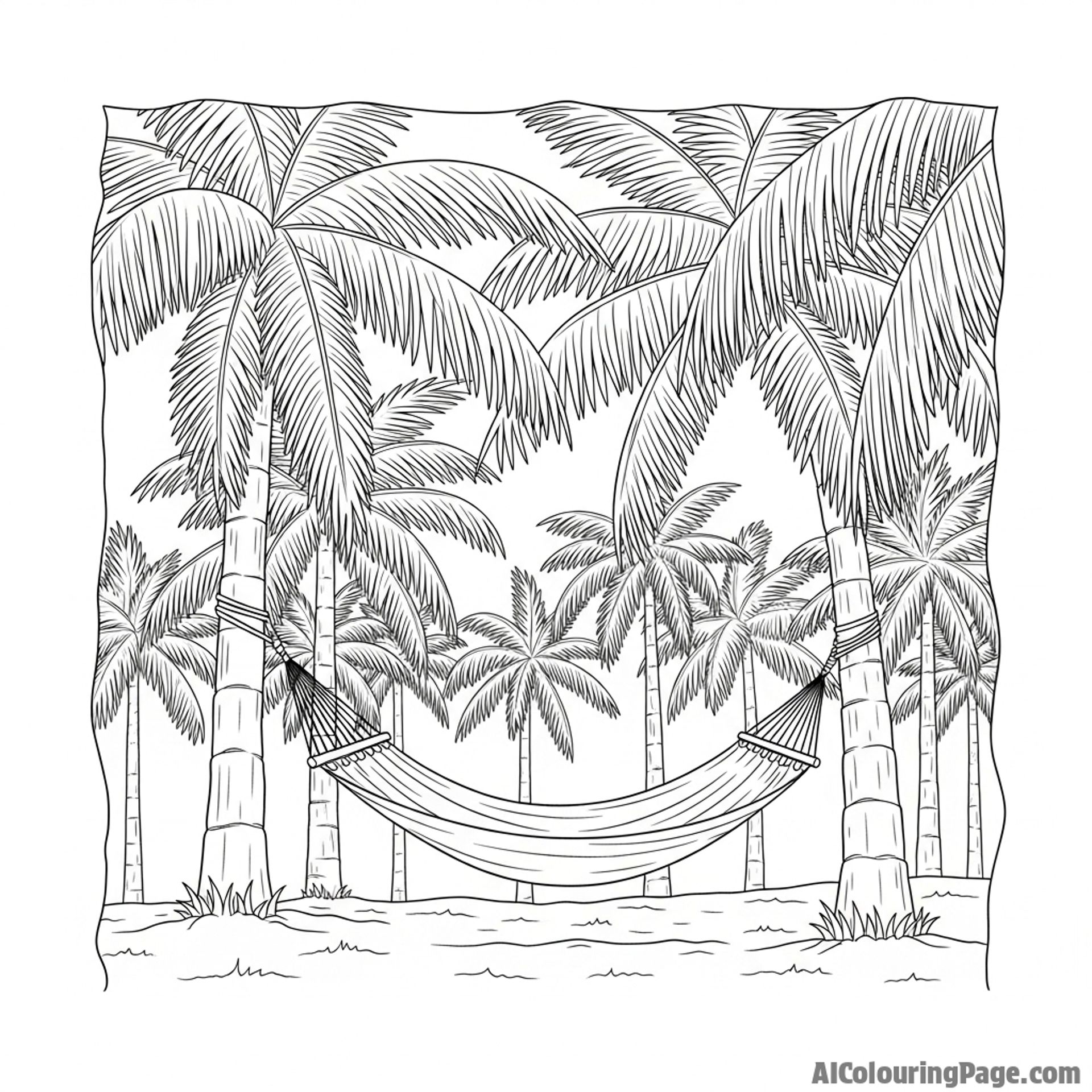 A hammock overlooking a coconut grove