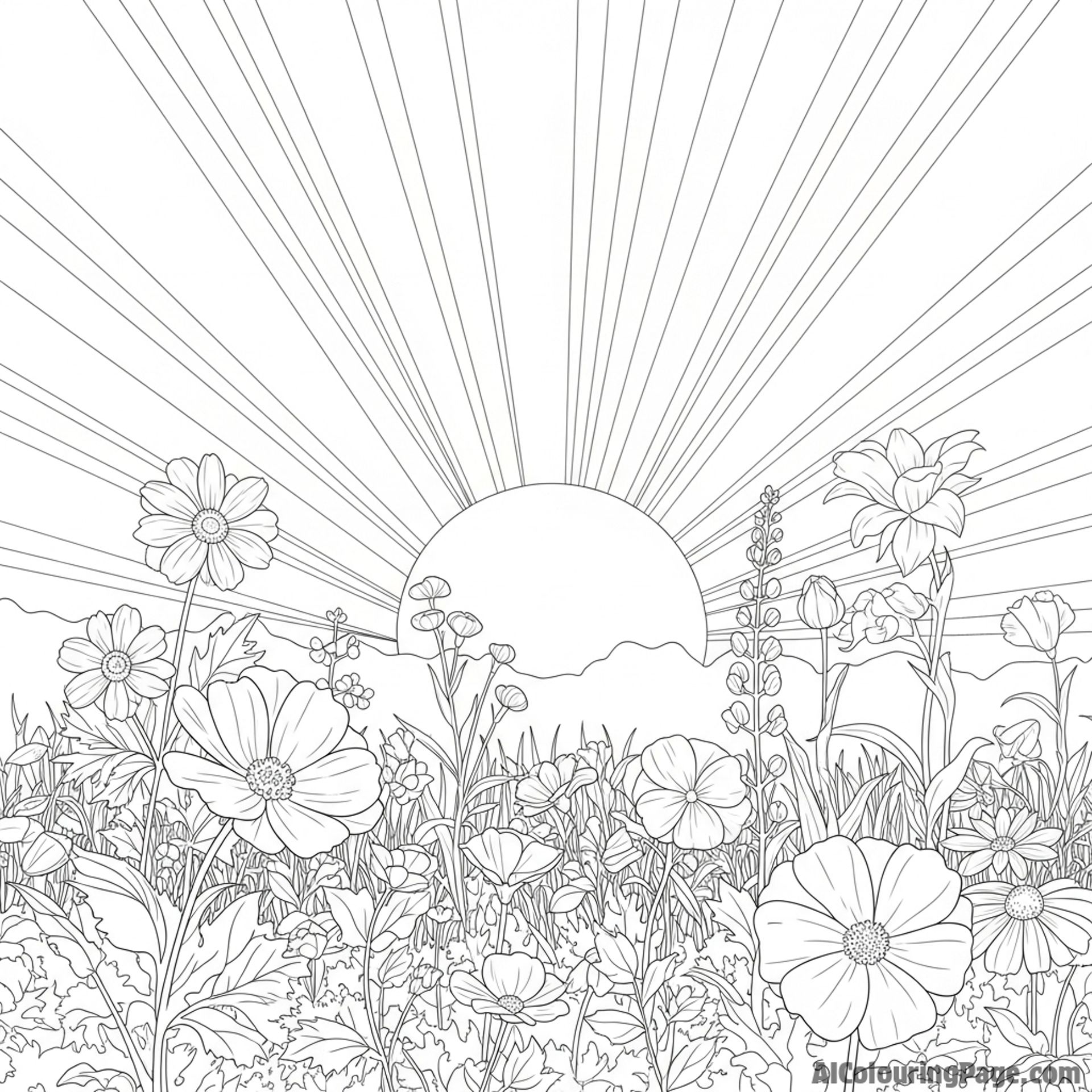 Silhouetted flowers against a dawn sky.
