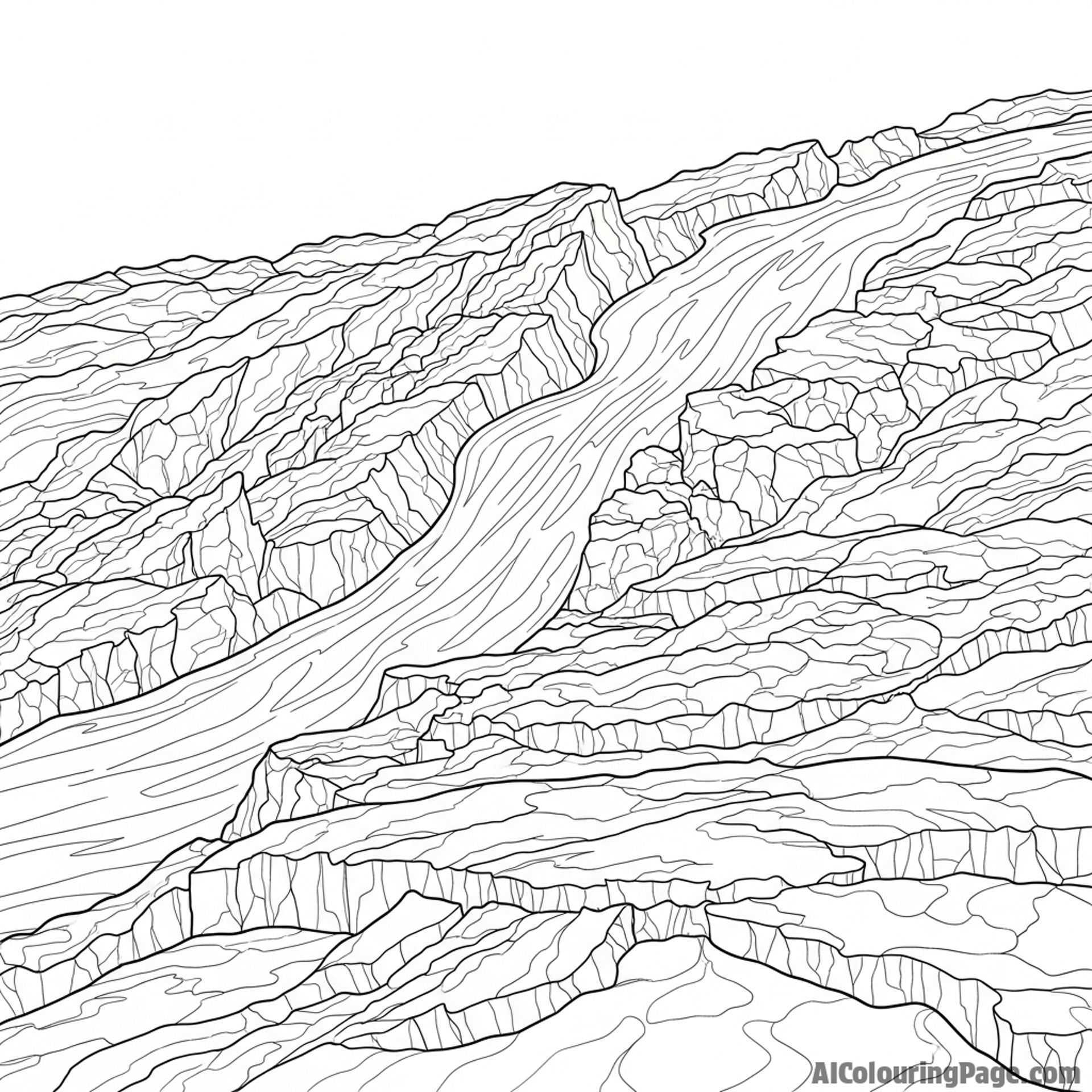 Aa lava flow with rough, blocky surface.