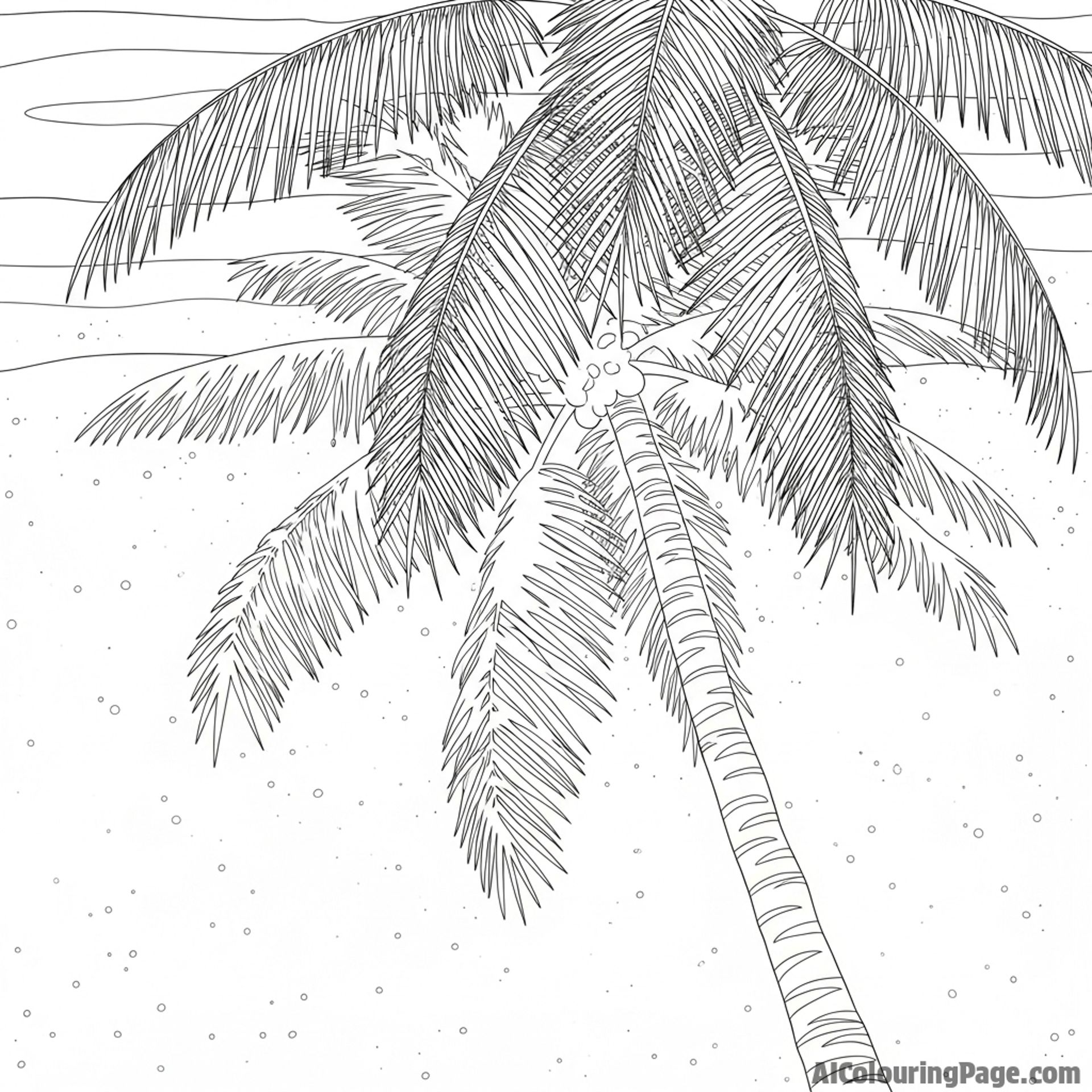 The shadow of a palm tree on a sandy beach at midday.