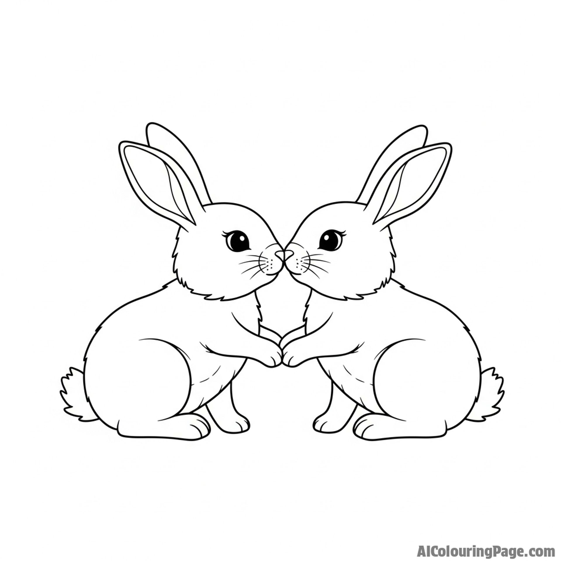 Two rabbits touching noses in a gesture of greeting.